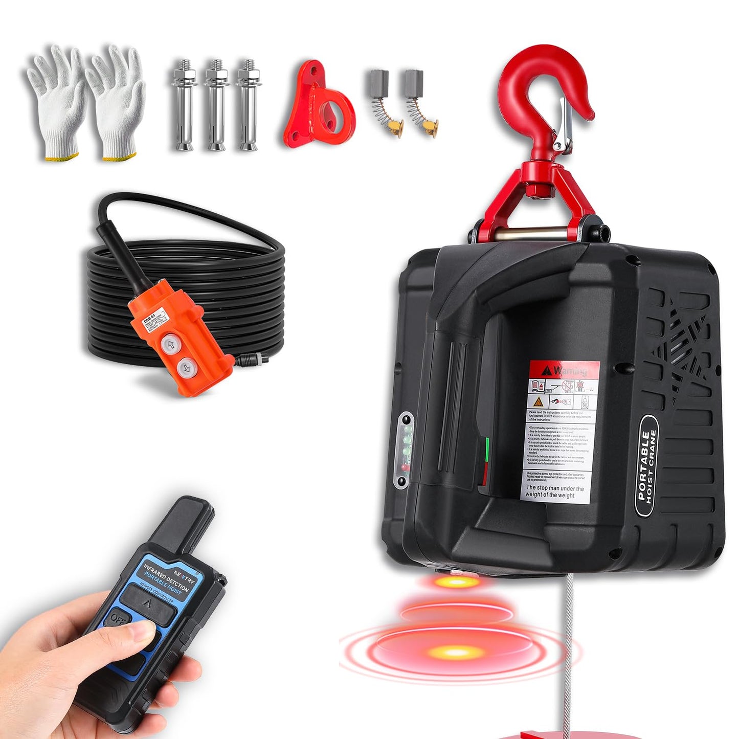 NEWTRY 3 in 1 Electric Hoist, Upgraded Infrared Limit Switch, 1100LBS Portable Electric Winch, 110volt Vertically & Horizontally Lifting