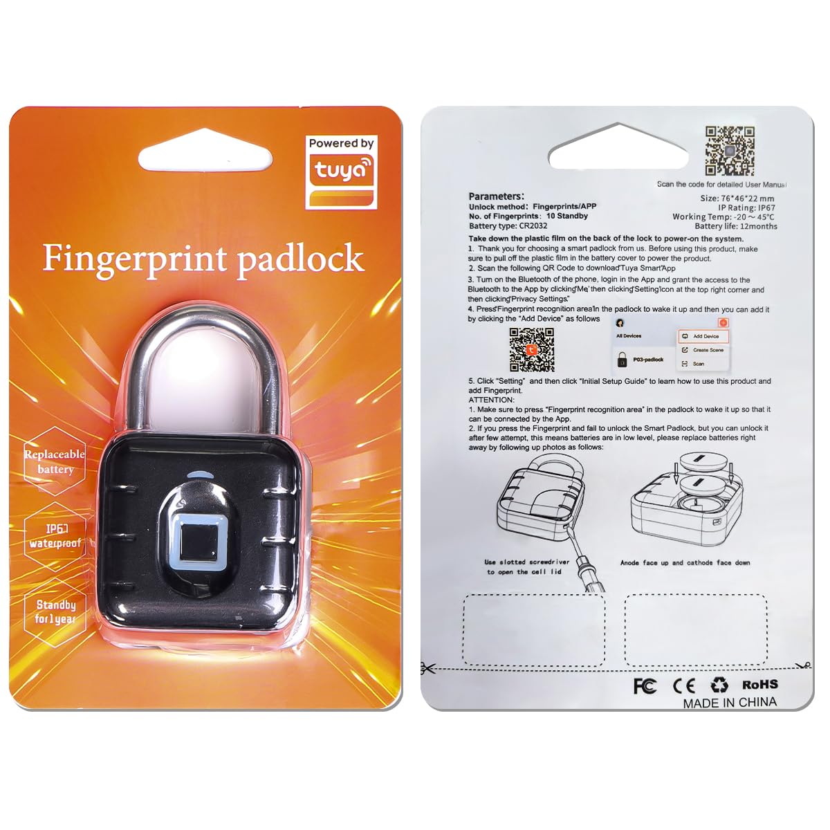 Fingerprint Padlock,AICase Bluetooth Thumbprint Lock,Support USB Charging IP67 Waterproof Smart Anti-Theft Keyless Lock Suitable for House Door,Wardrobes, Gym, Backpack, Luggage Suitcase, Bike, Office