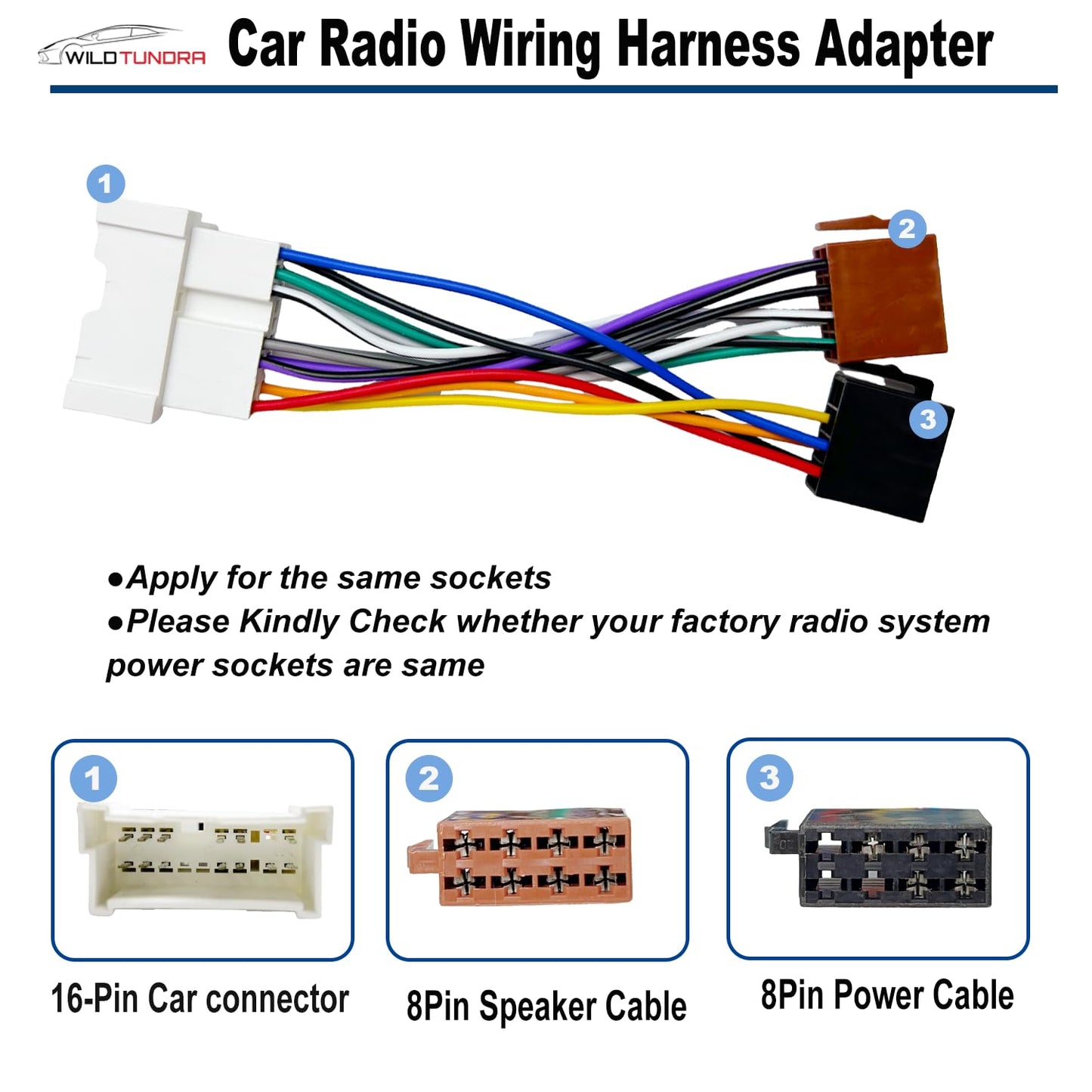 16Pin 2001-2006, 2002-2006 8Pin+8Pin Aftermarket Wiring Harness for Hyundai Kia - Android Car Stereo Adapter