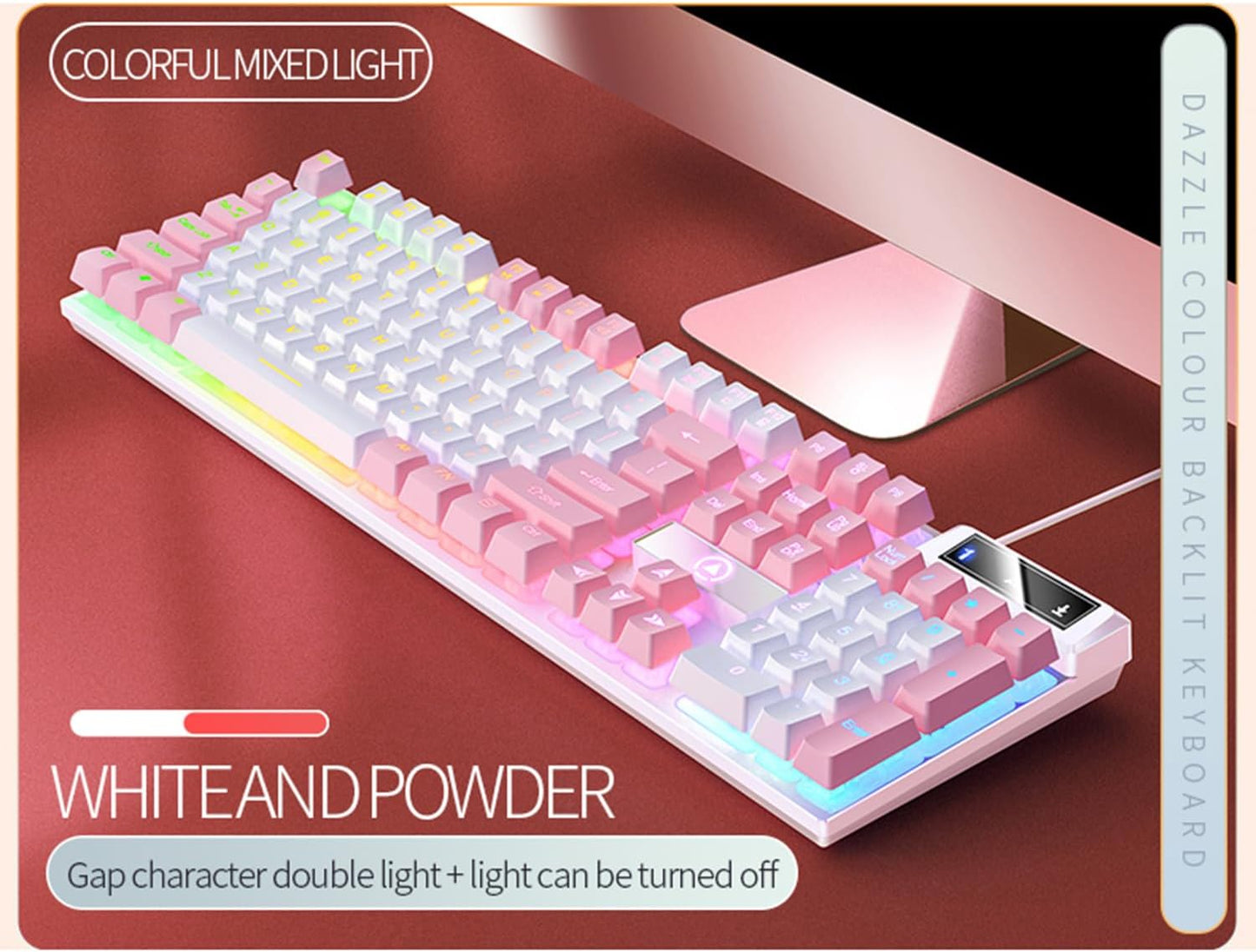 TsuvyXeg Gaming Keyboard Wired E-Sports Key Board RGB Backlit Computer Keyboard Square Key for Desktop Laptop PC Mac