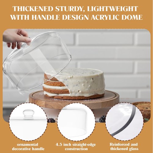 Krbnk 11 Inch Glass Cake Dome Cover, Upgraded Thickened Clear Cake Cover Lid for Cake Stand, Round Cloche Glass Dome for Dessert Plates Display and Protection