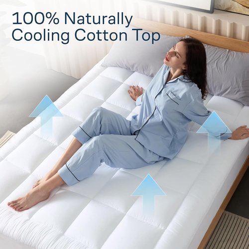Cloud-Like Twin Mattress Topper - 100% Cotton Cooling Mattress Pad for Ultimate Comfort - Breathable Design, White