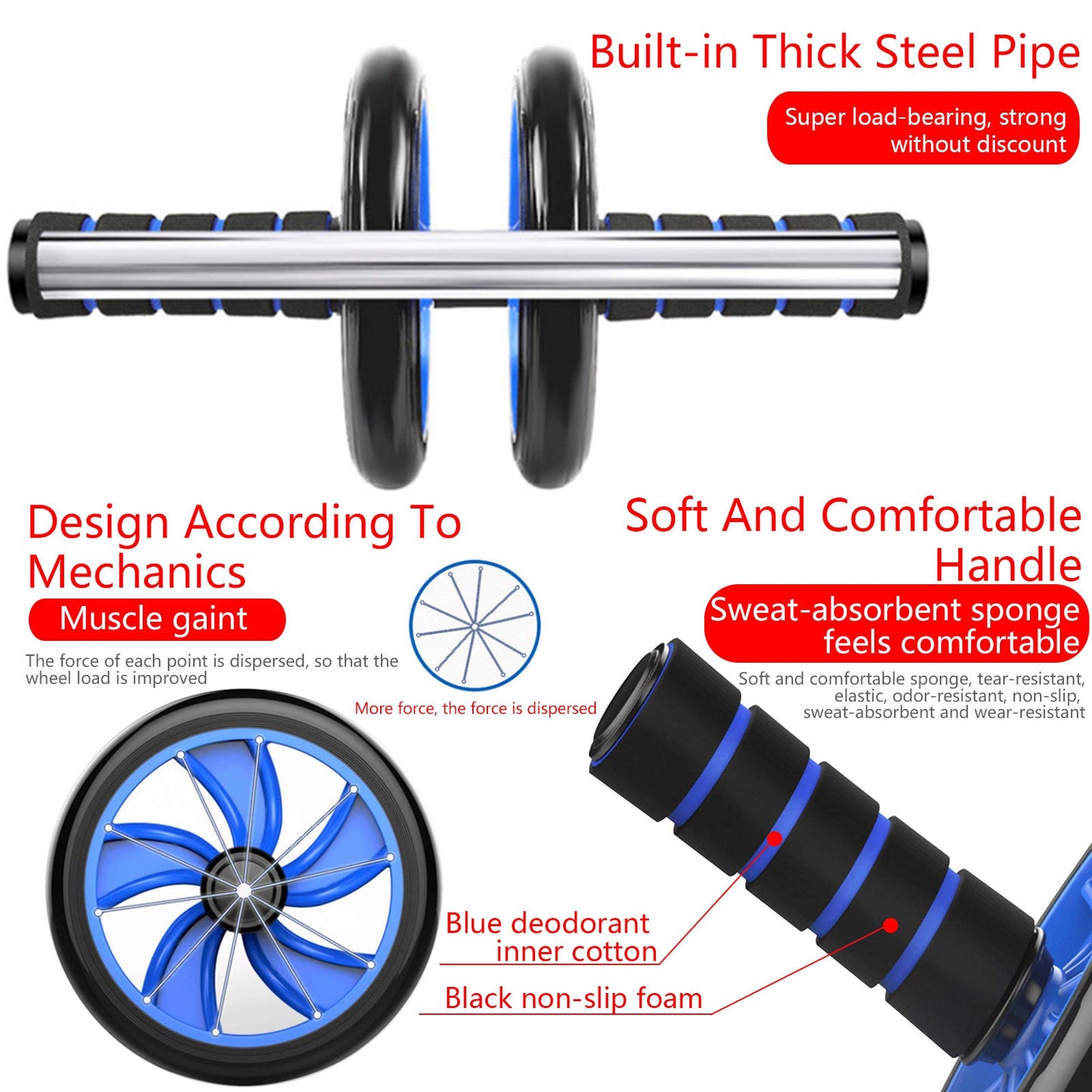 Sethruki Abdominal Muscle Training Rollers, 5-In-1 Roller Kit with Knee Pads, Push-Up Bars, Handle Grips, Skipping Ropes, Home Gym Exercise Kits Suitable for Physical Training