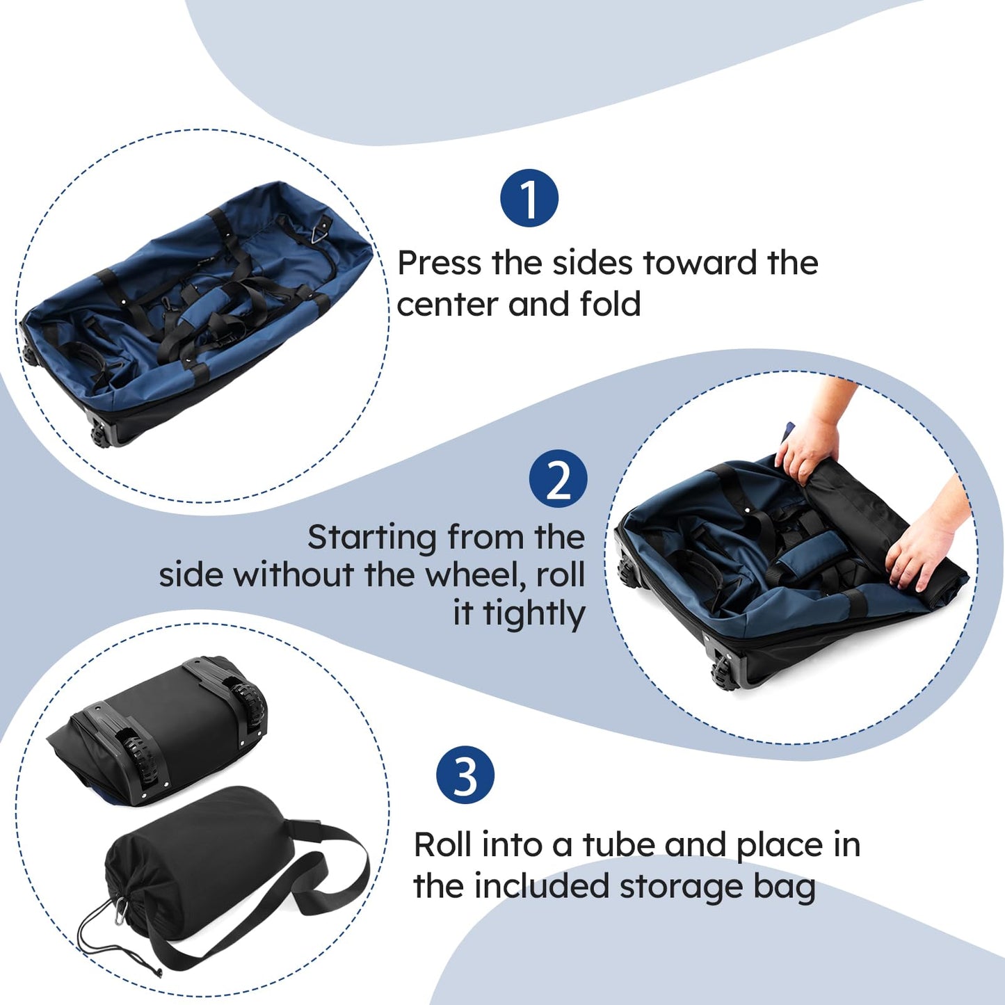 Vrtisa 110L Expandable to 140L 32” Foldable Oxford Soft-Sided Rolling Duffle Bag with 2 Heavy-Duty Wheels,2 Large Compartments,Adjustable Shoulder Strap and Attached Organizer Pouch,Navy Blue