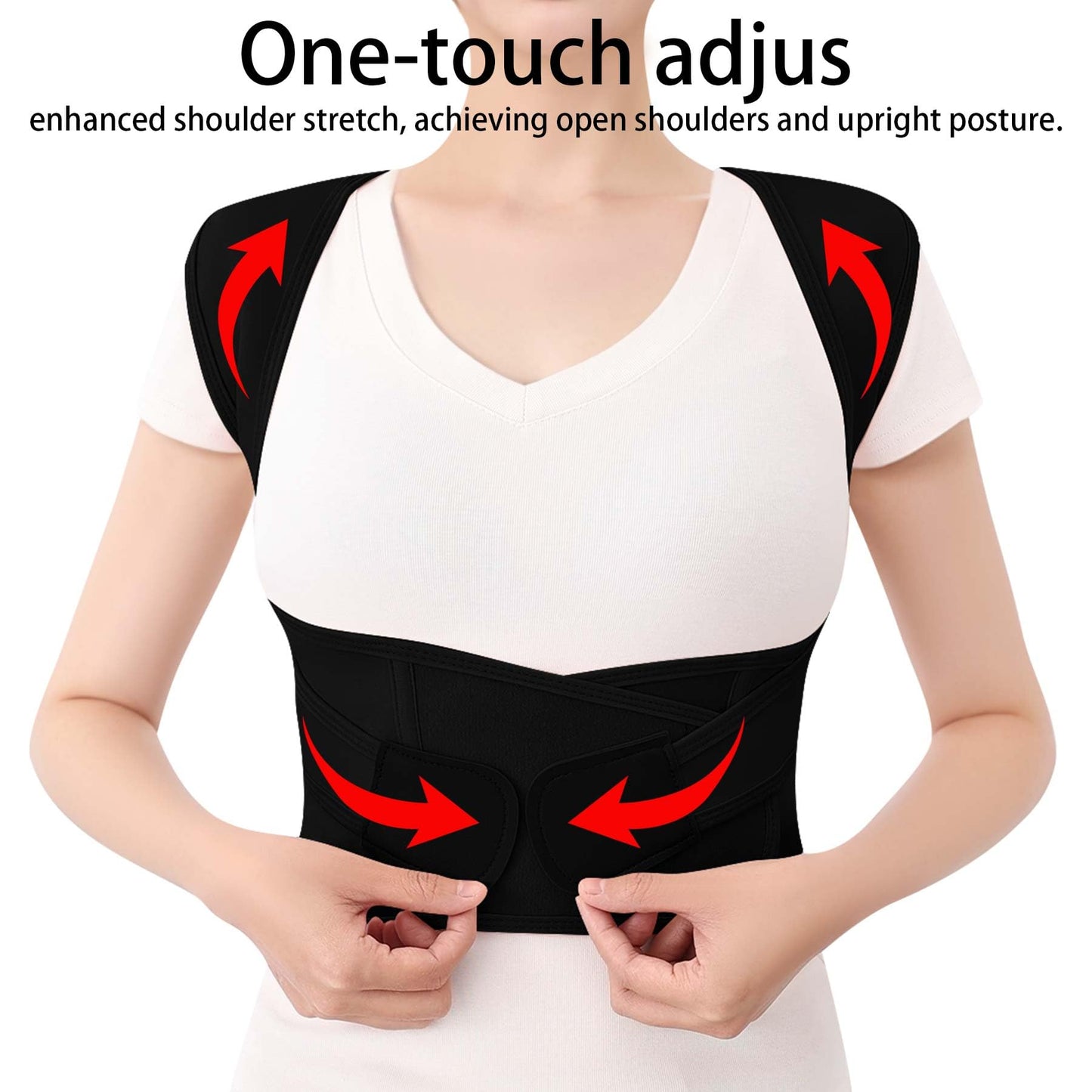 QFE Posture Corrector for Women and Men Back Brace Shoulder Straightener Hunchback Adjustable Support Upper Comfy (Black, Medium (Waist 27.5"-31.5"))