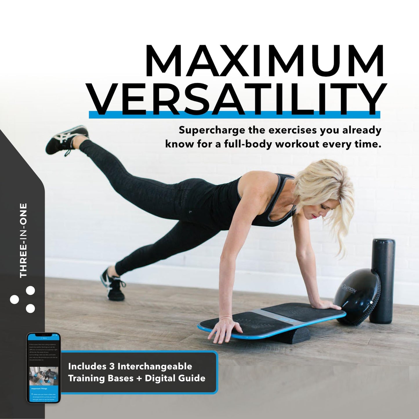 Revbalance FIT 3-in-1 Exercise Balance Board Training System (Blue)