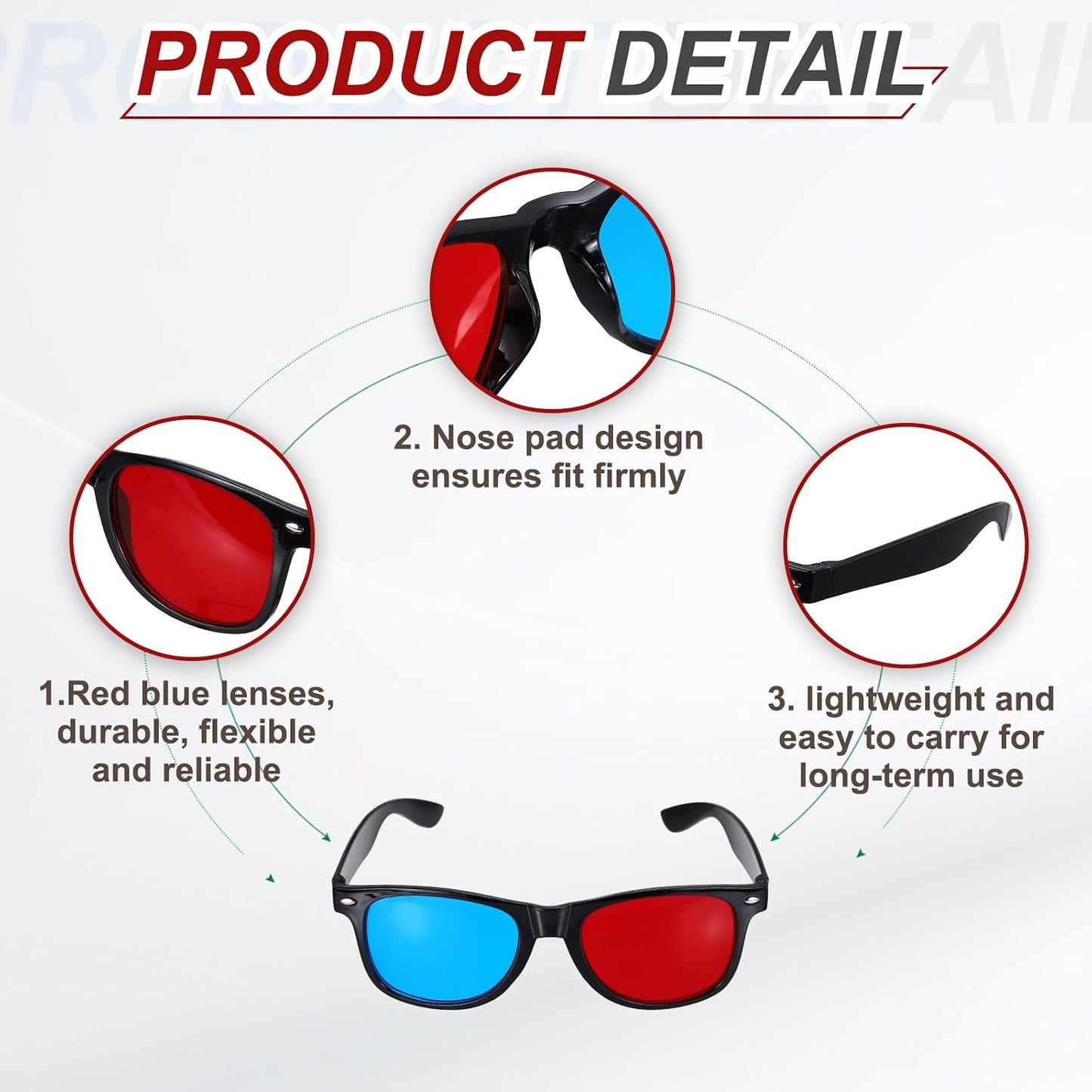 10pcs 3D 3D 5.7 Inch MECCANIXITY Red Blue Viewing Glasses, Plastic Movies Glass for TV Anaglyph Stereoscopic Projection
