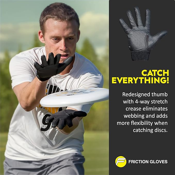 Ultimate Frisbee Gloves - Rubberized Palm & Fingers for Amazing Grip in All Conditions - Play Your Best in Any Weather