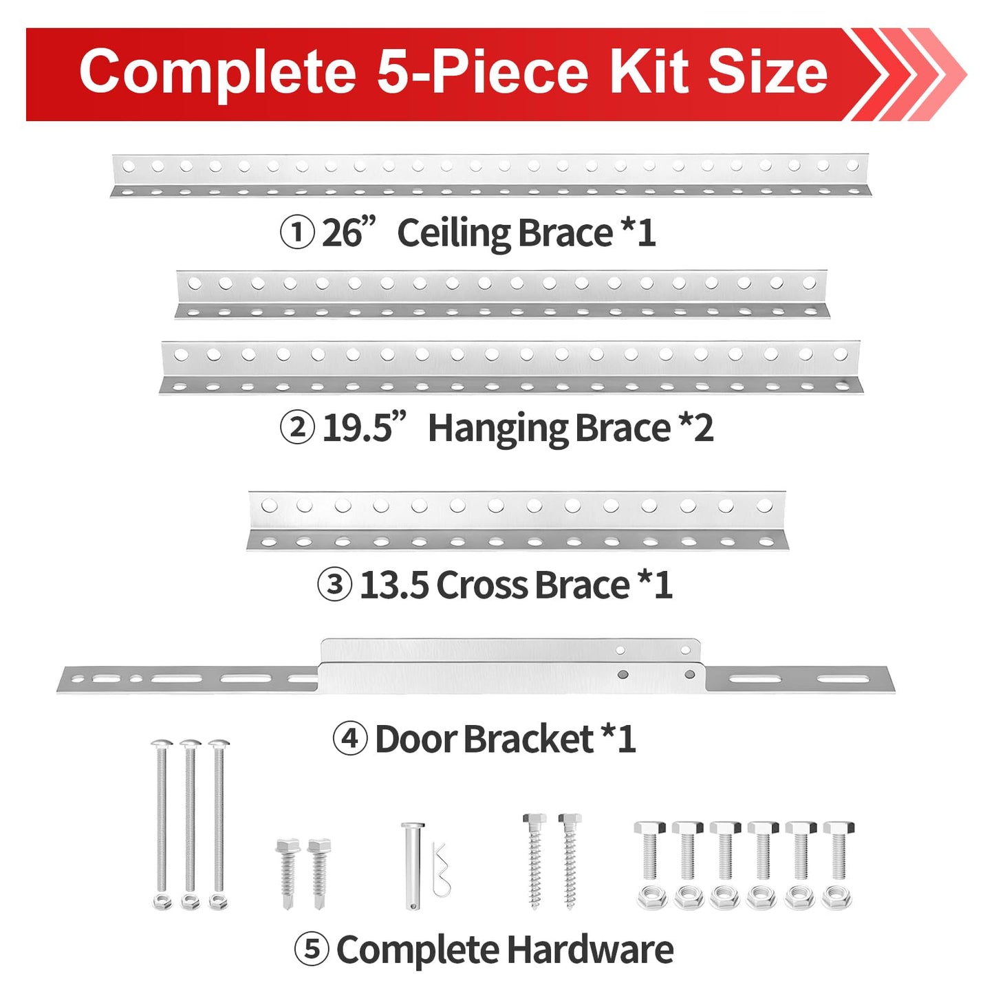 Demimy Garage Door Opener Mounting Brackets, Universal Hanging Kit with Door Reinforcement Bracket for Genie/Chamberlain/Craftsman Smart Chain Drive Openers, Galvanized Steel, Ceiling Mount, 5-Piece