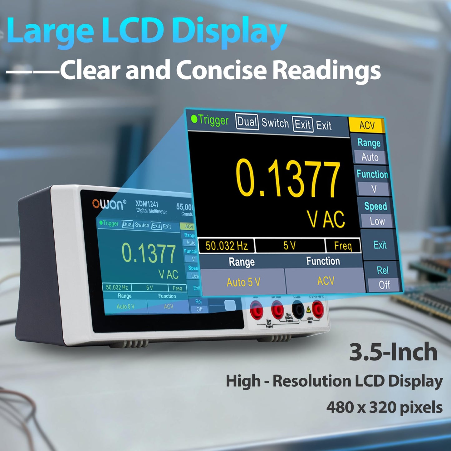 XDM1241 Digital Multimeter Tester 10A AC/DC Current and 1000V DC Voltage Tester, Resistance, Frequency, Capacitance, Diode, Continuity, 3.5 inch LCD Bench Multimeter