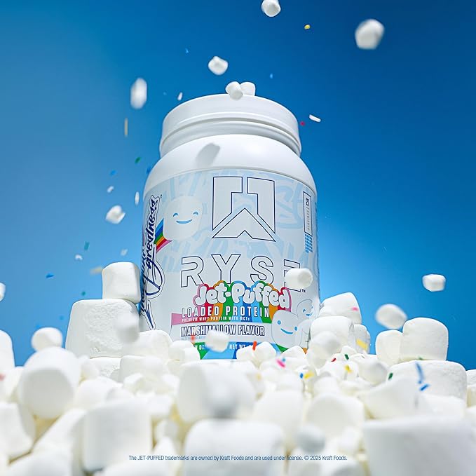 RYSE Loaded Protein Powder - Jet-Puffed Marshmallow - 25g Whey Protein Isolate & Concentrate with Prebiotic Fiber & MCTs - Low Carb, Low Sugar, Digestive-Friendly - 27 Servings / 2 lb Tub