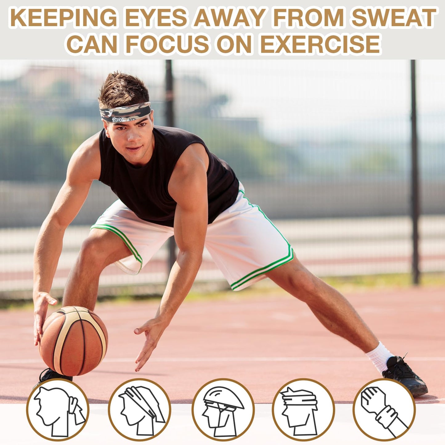 Foaincore 16 Pcs Sports Headbands for Men Sweatbands for Women Workout Stretchy Non Slip Hair Band Sweat Wicking Running Headband for Cycling Hiking Yoga Ice Hockey (Classic Style)