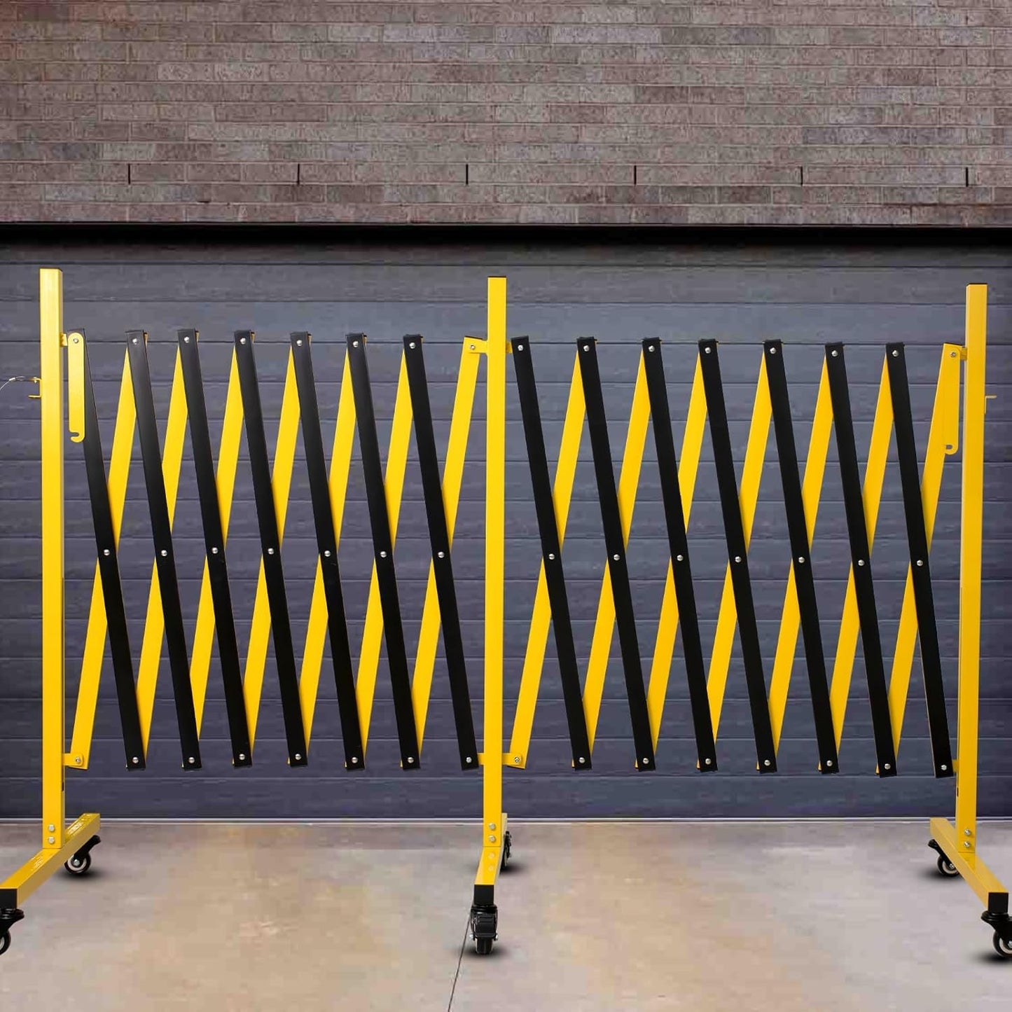 23FT Traffic Barricade with Casters, Metal Expandable Barricade, Folding Security Gate, Retractable Fence Outdoor Barricade Fence for Construction Area, Traffic Control