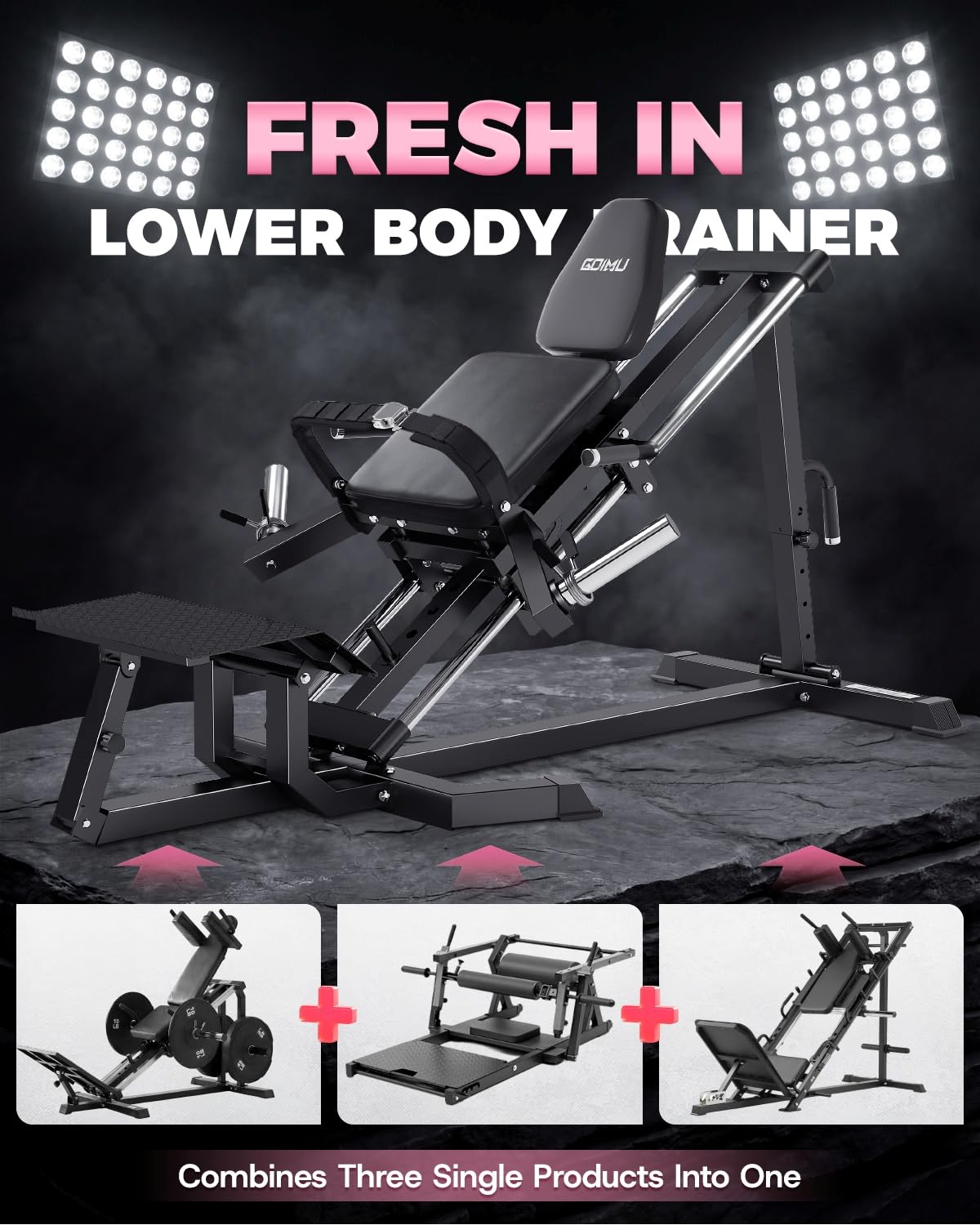 GOIMU LH01 Leg Press and Hip Thrust Machine Combo, 2 in 1 Leg Press Hack Squat Machine & Glute Bridge Machine for Home Gym, Leg Machine with Adjustable Degree, Lower Body Workout Equipment