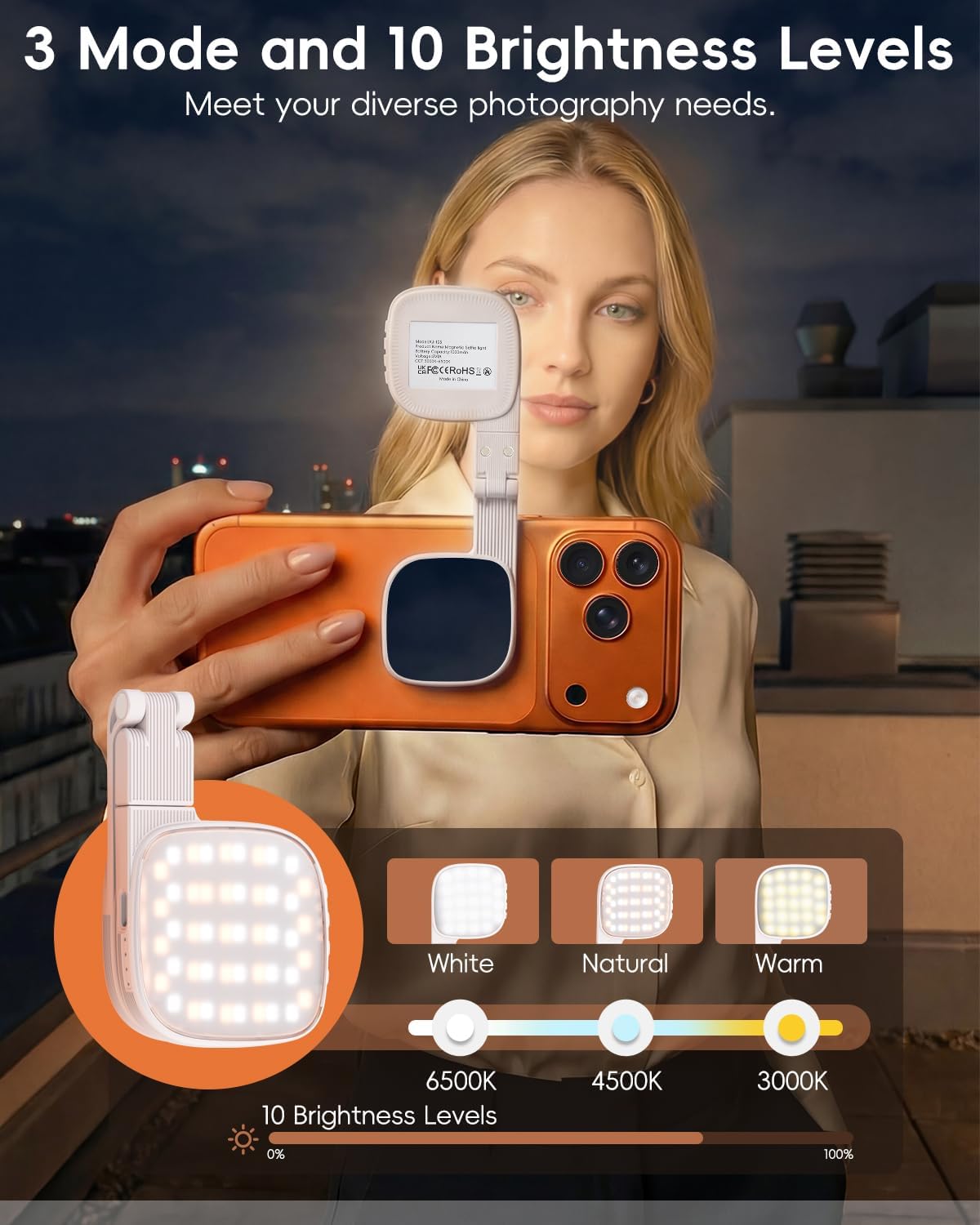 ATDIAG 360 3 Dimmable 1000mAh, 17-12 Magnetic Selfie Light for Video Calls, Foldable Ring Light with Colors