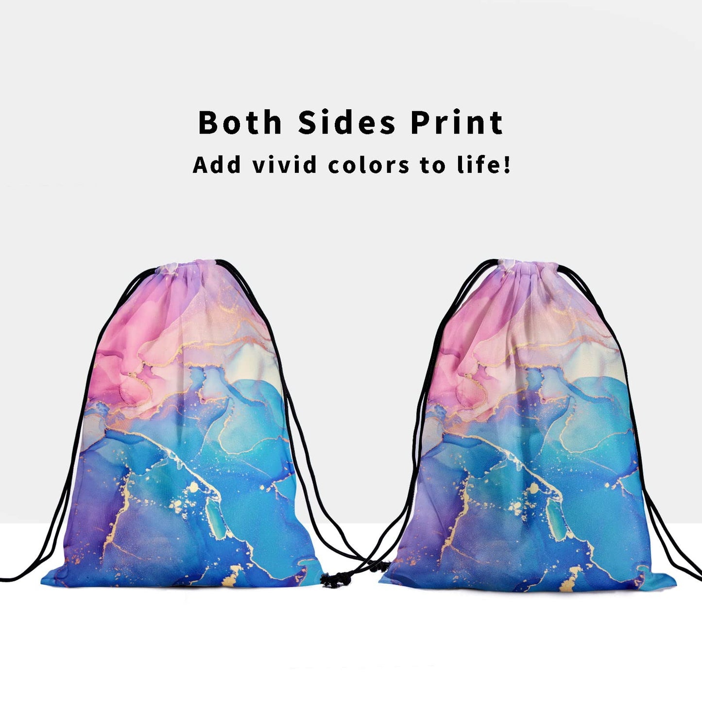 Pink Marble Gymnastics Grip Pouch - Gymnastic Bags for Gymnasts, Glitter Texture, Blue, Purple, Gold, Abstract Ink Paint, Water Resistant, Adjustable 9.25" x 12"
