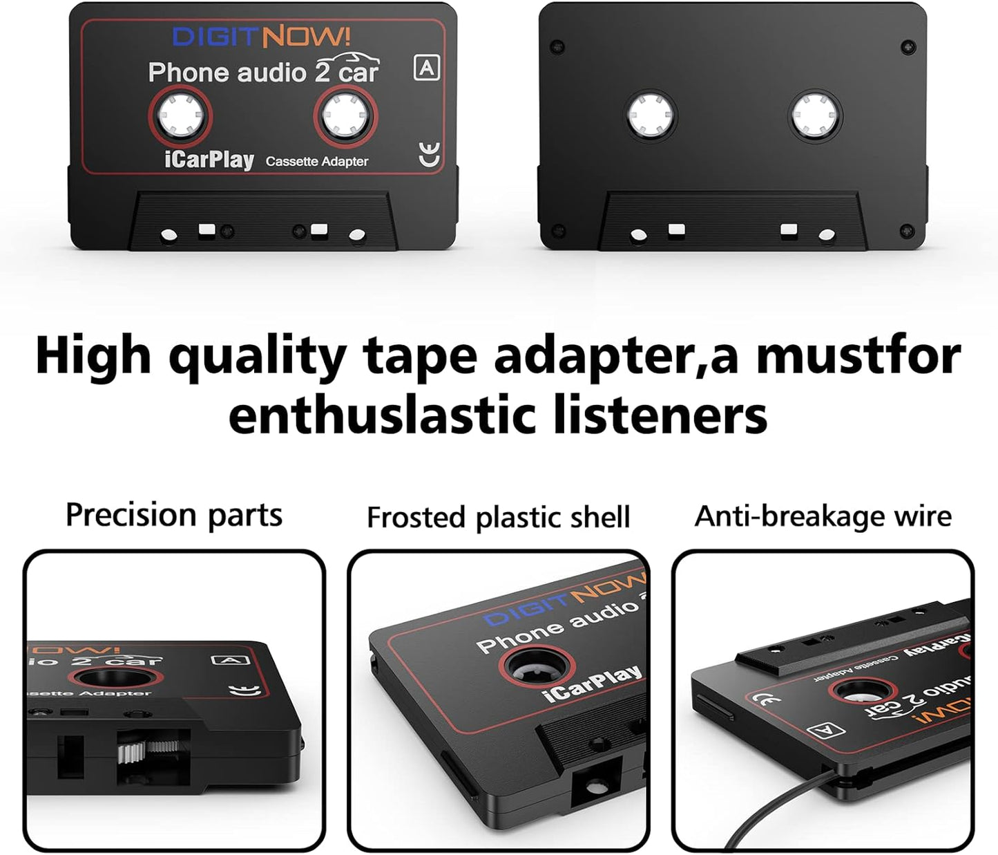 DIGITNOW Cassette 3.5MM Smartphone/MP3 3.7Ft Car Audio to Aux Adapter, Aux Audio Cable Tape Player for Player/CD