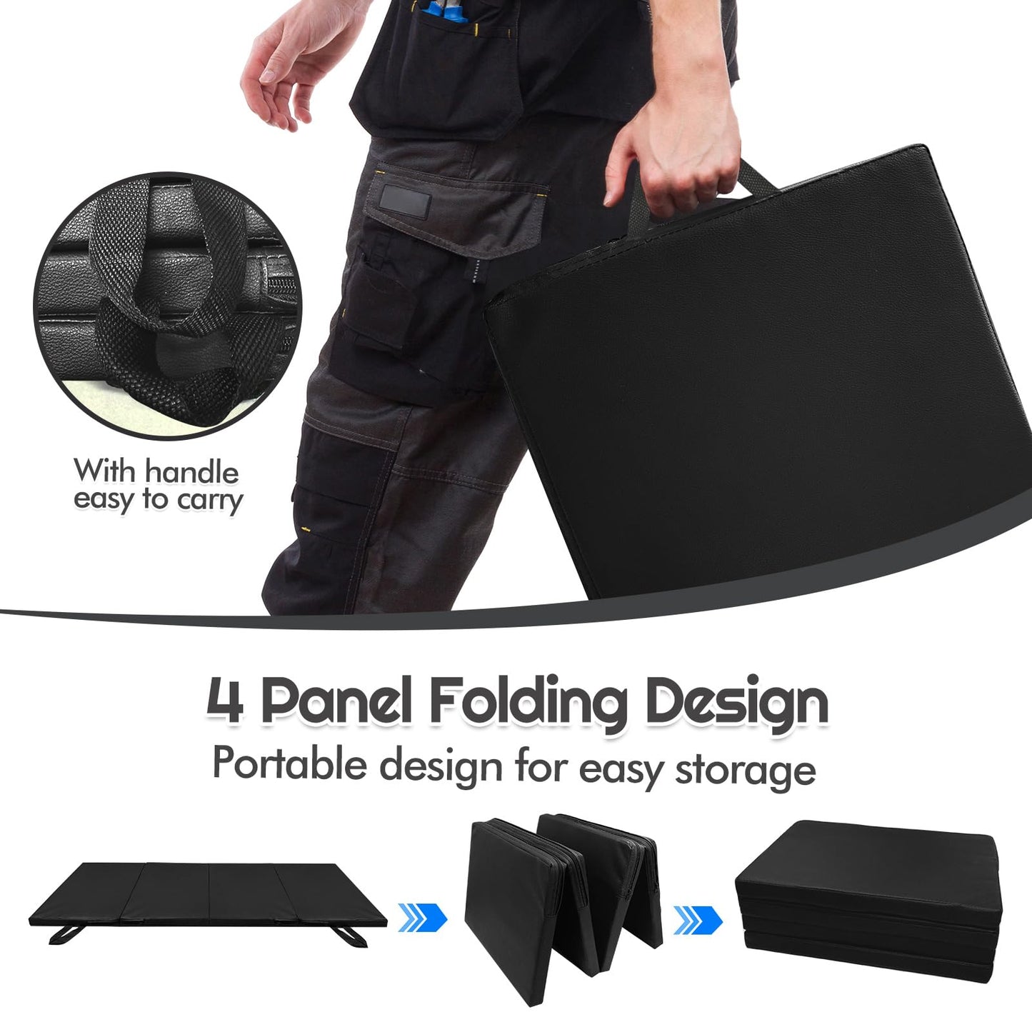 JZHLLA Foldable Mechanics Mat for Garage Work, 48 X 16 X 1.2 in Thick EPE Knee Pad Waterproof PU Leather Folding Mat with Carry Handle Portable for Garage, Garden, Home Gym Kneel or Lie Down