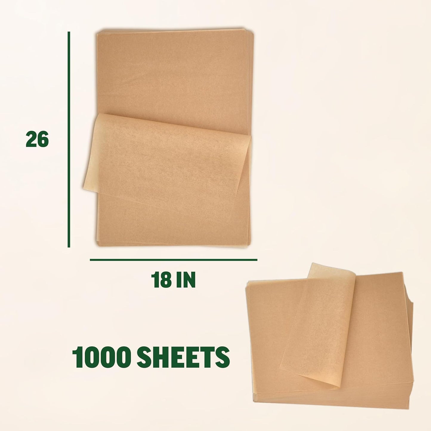 Zenlogy Large Unbleached Parchment Paper Liners - 18x26 (1000 Sheets) for High Heat Baking