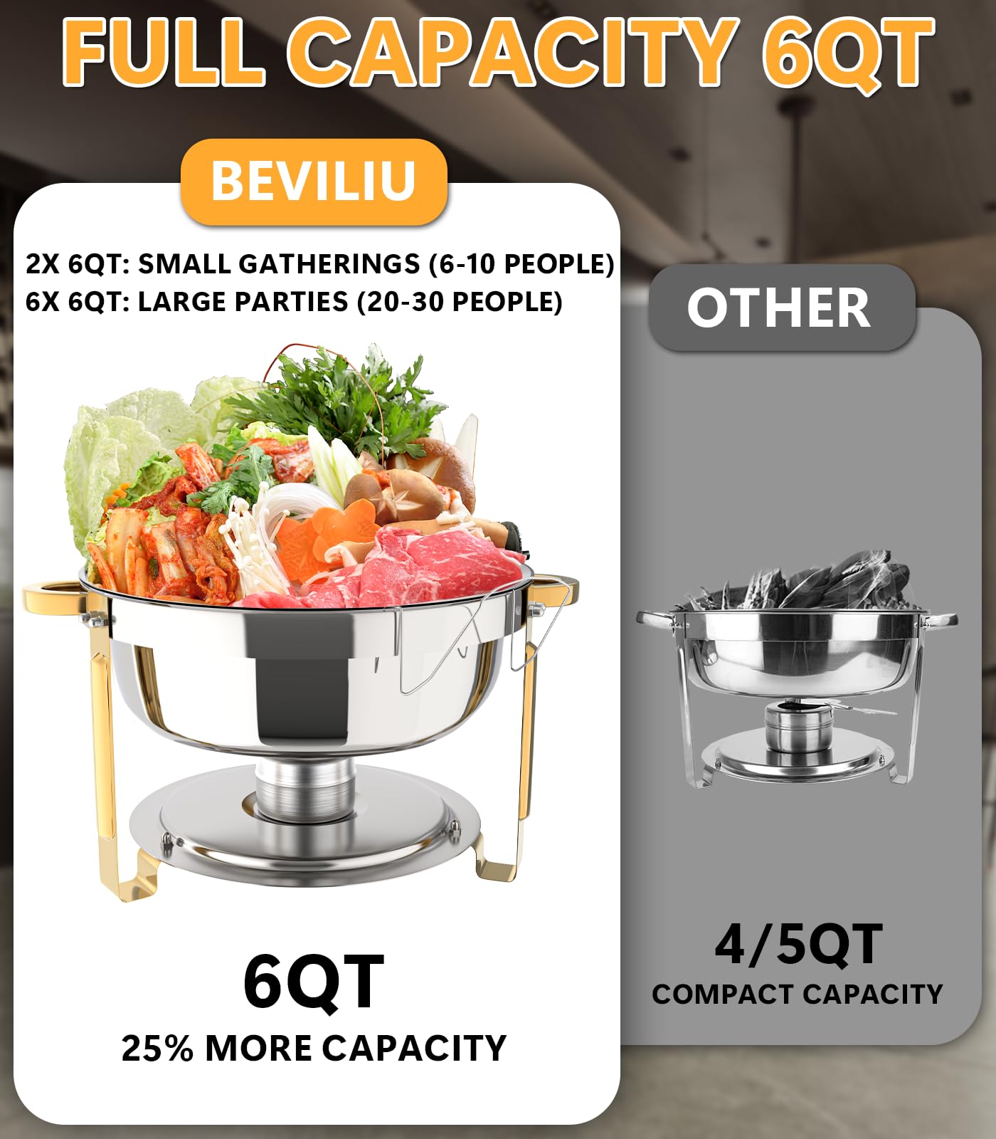 Chafing Dishes for Buffet 4 Pack, 6QT Round Chafing Dish Buffet Set Stainless Steel Buffet Food Warmers Set for Catering Events Party Dinner with Complete Set, Gold and Silver Chafing Dishes for Party
