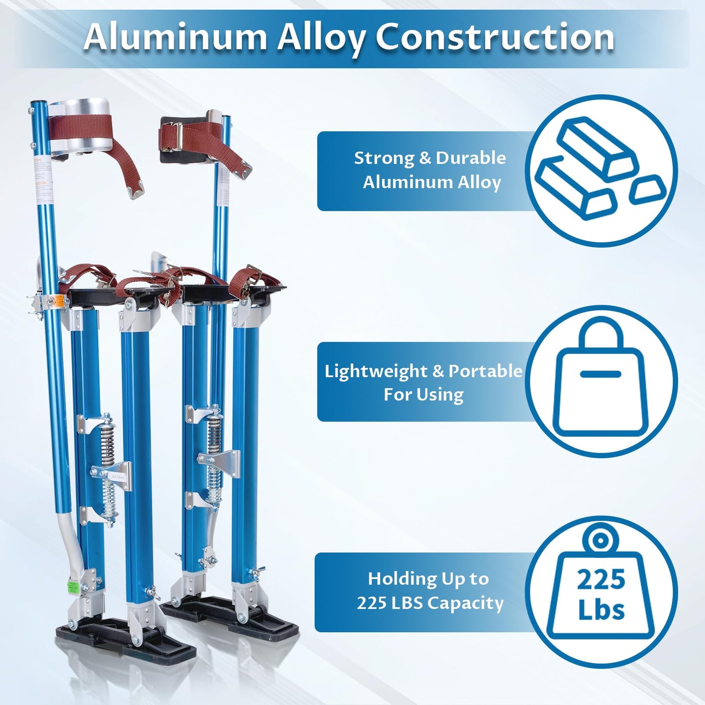 Hooomyai Drywall Stilts 18-30 inch Adjustable Height Aluminum Painting Tool Stilt with Knee Pads Protection Ideal for Painting, Finishing, and Cleaning – Blue