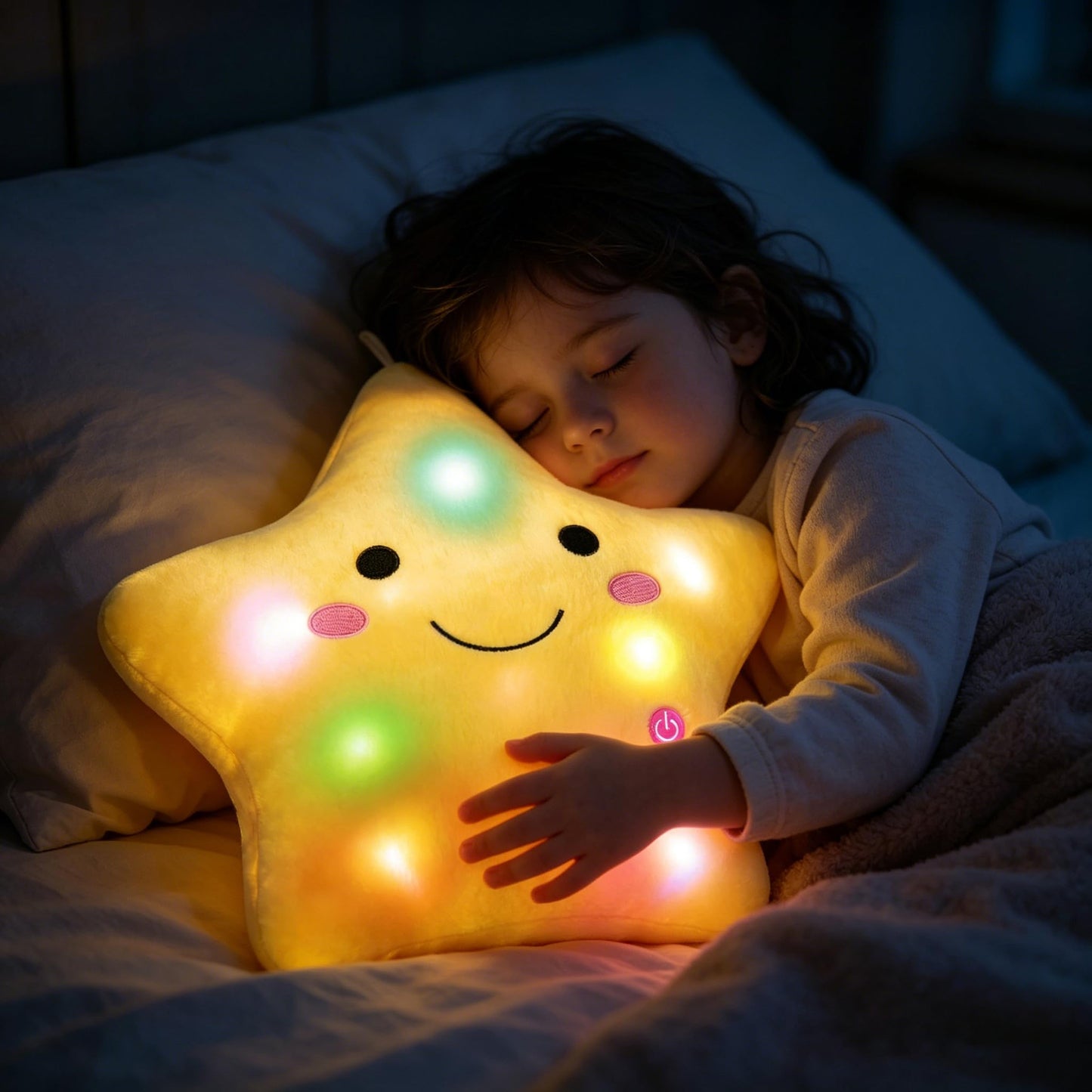 DearSun 13.8" Light Up Twinkle Star Pillow, LED Star Plush Pillow with Colorful Night Lights, Soft Glowing Stuffed Star Toy Cute Throw Pillow for Kids, Birthday Gift, Bedroom, Nursery(Yellow)