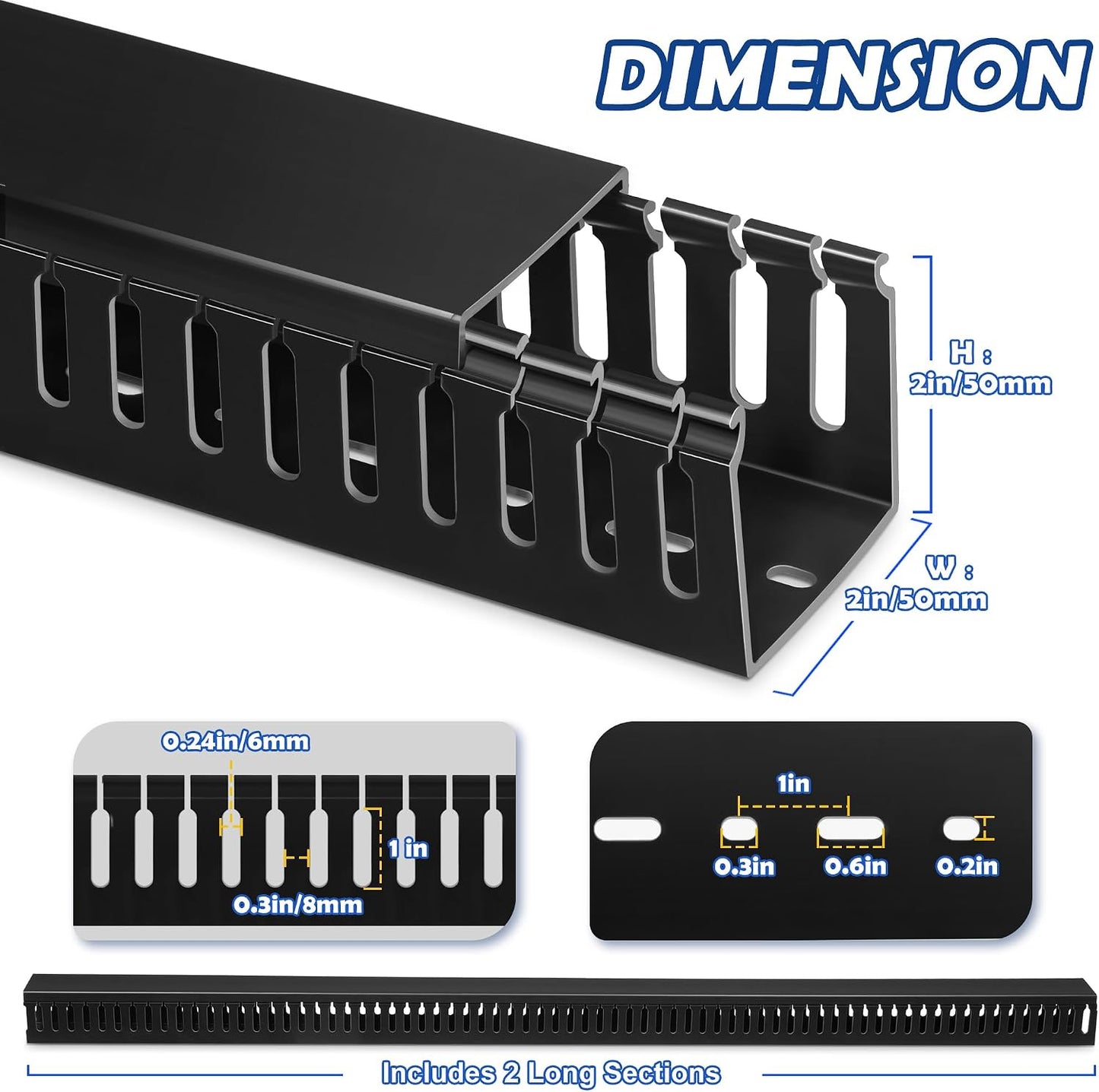 ZhiYo 2x2in Cable Raceway, Server Rack Cable Management Under Desk Cord Organizer, Electrical Safe PVC Cable Hider Open