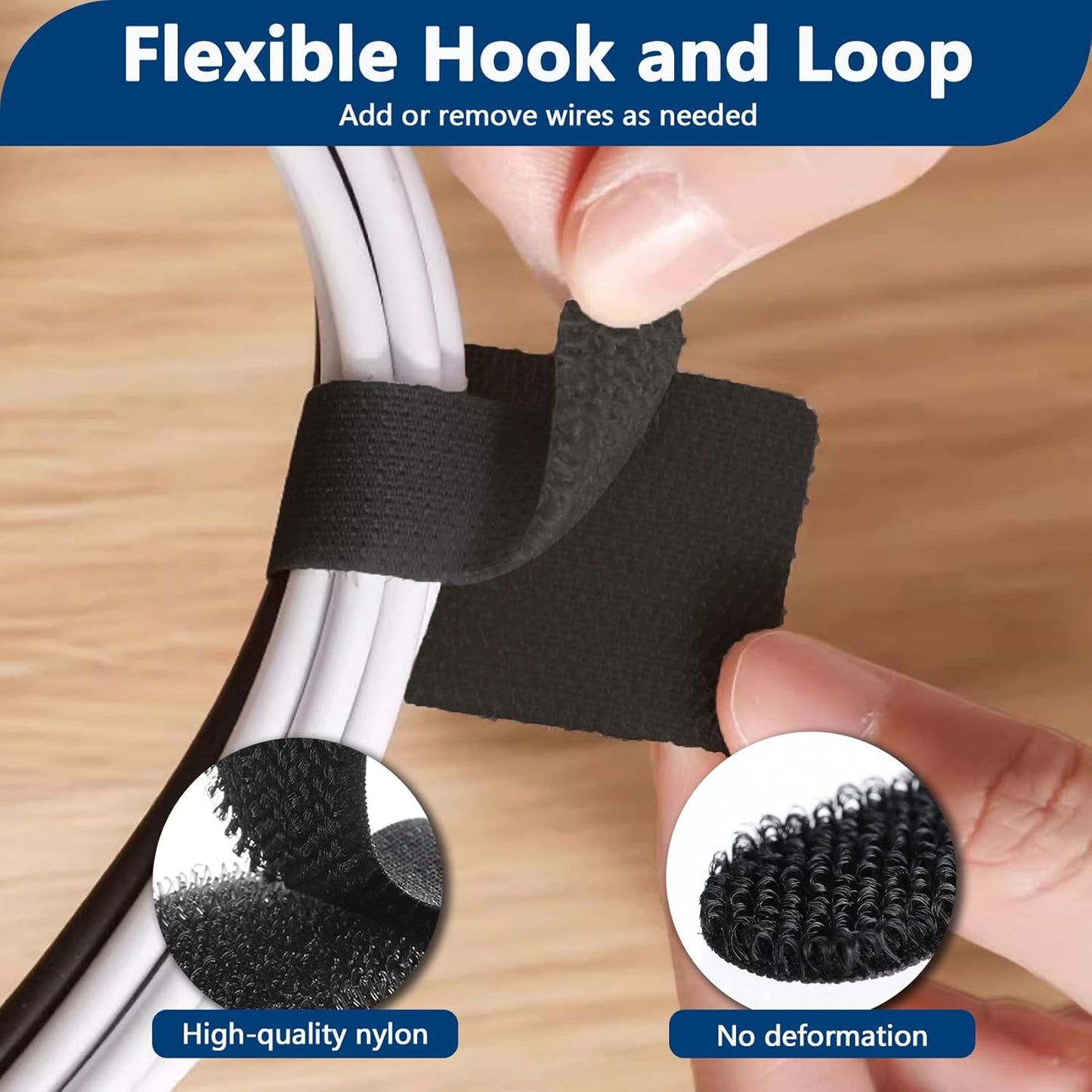 50 Abnii PCS Hook and Loop Cable Ties, Under Desk Cable Management, Self Adhesive Cable Clips Straps, Sticky-Back Cord