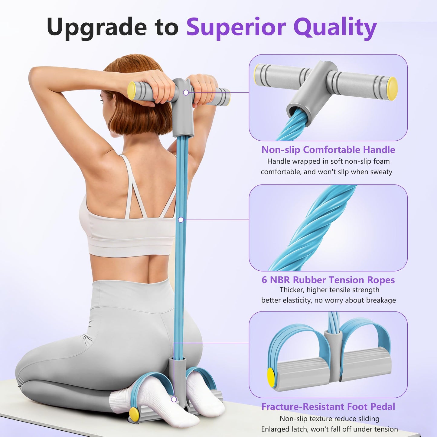 Upgraded Pedal Resistance Band with Handle, Soft Durable Fashion Puller Exercise with Thickened 6 Tension Ropes, Tube Pedal Resistance Device for Abdomen, Waist, Arm, Leg, Core/ABS (Gray & Blue)