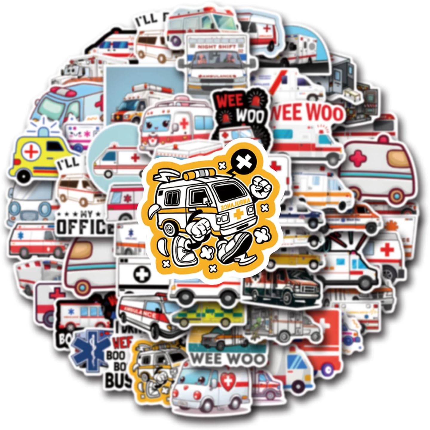 DEVMGRA 56Pcs Pack Ambulance Stickers Decals for Kids Paramedic Medical Stickers Waterproof Vinyl Water Bottle Sticker