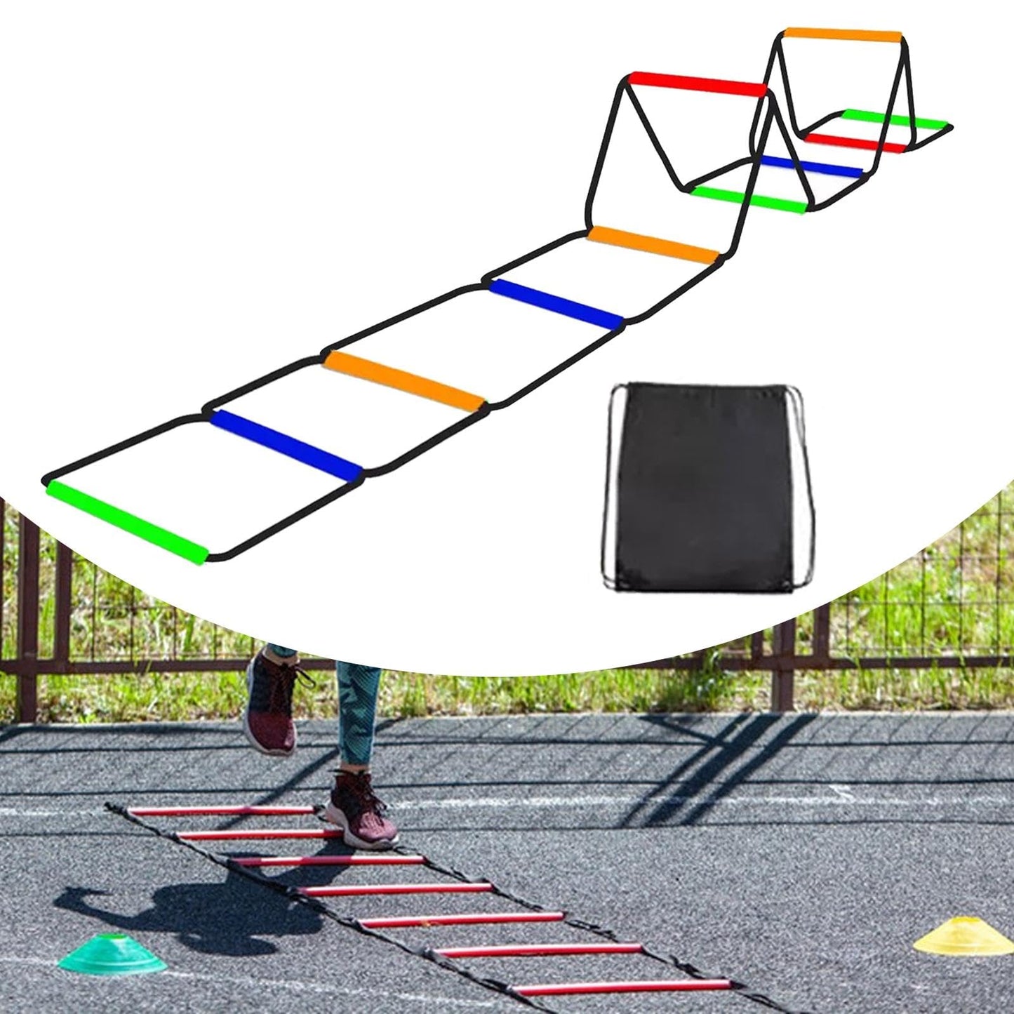 Colaxi Agility Ladder Speed Ladder Workout Improves Coordination Home Gym Outdoor Sports Folding Rugby Multipurpose Fitness Training, 10 Grids with Bag