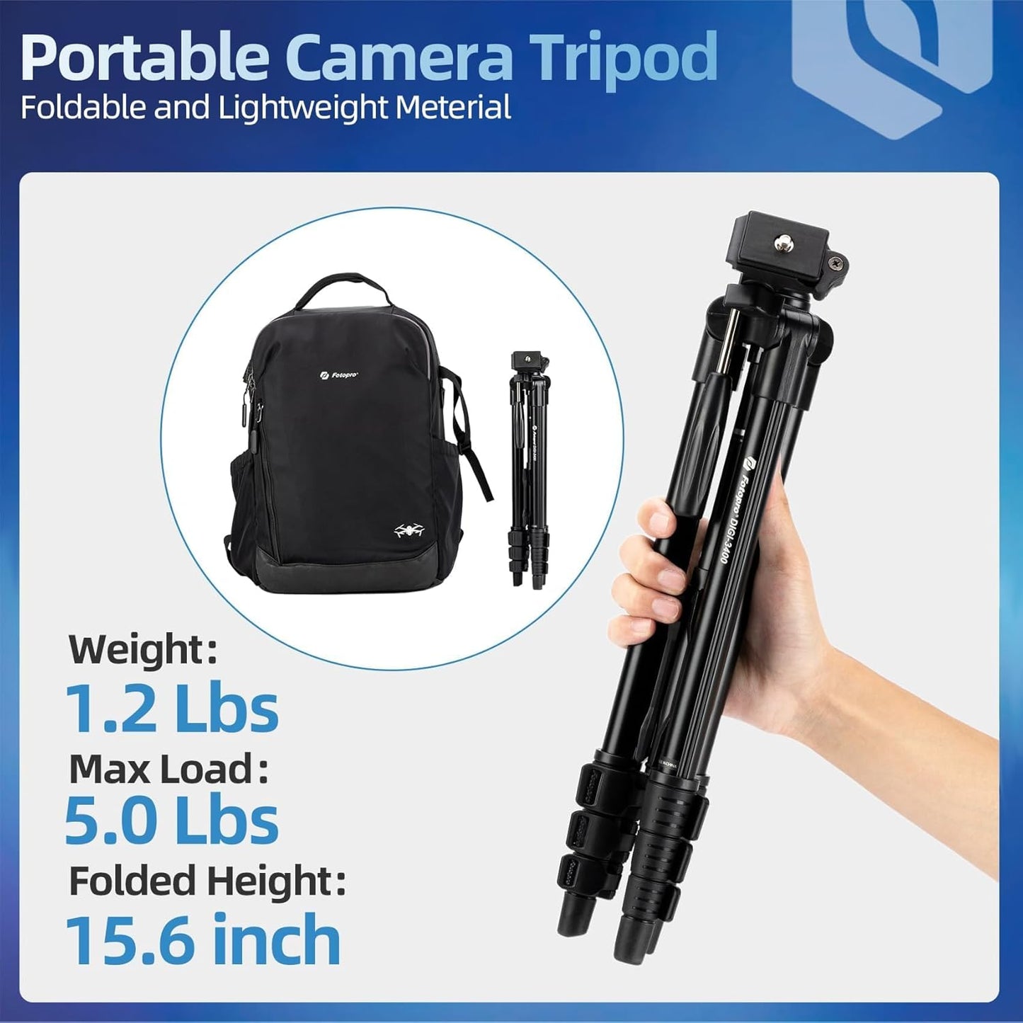 Fotopro 120cm 0.5kg 2kg DIGI-3400 Ultralight Compact Travel Tripod with Quick Release Plate and Panoramic Head Aluminum