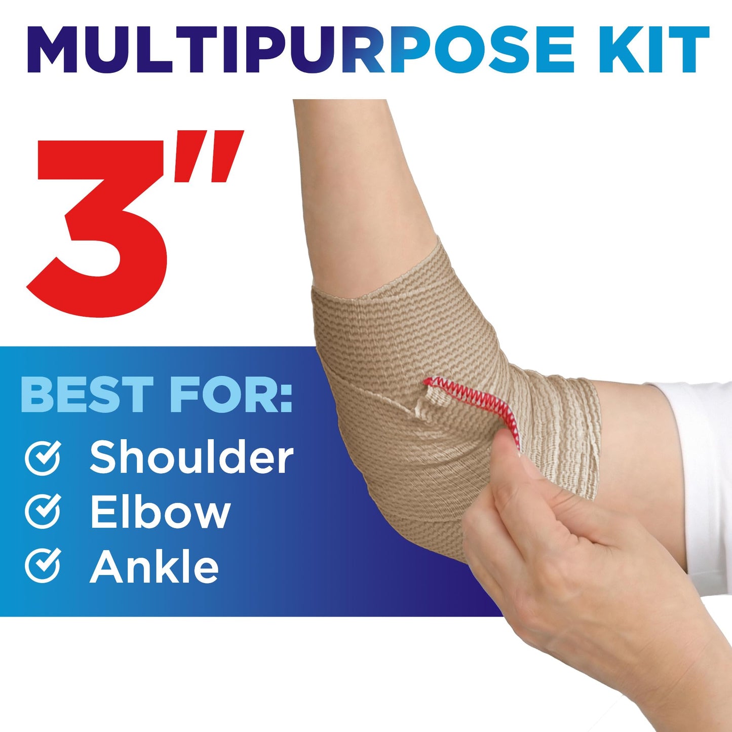High-Performance Elastic Bandage Wrap - 6 Pack (2x2in, 2x3in, 2x4in) - Self-Closing Strong Compression Bandage Wrap for Leg, Ankles, Wrists, and Knees - for First Aid Kit and After Surgery Recovery