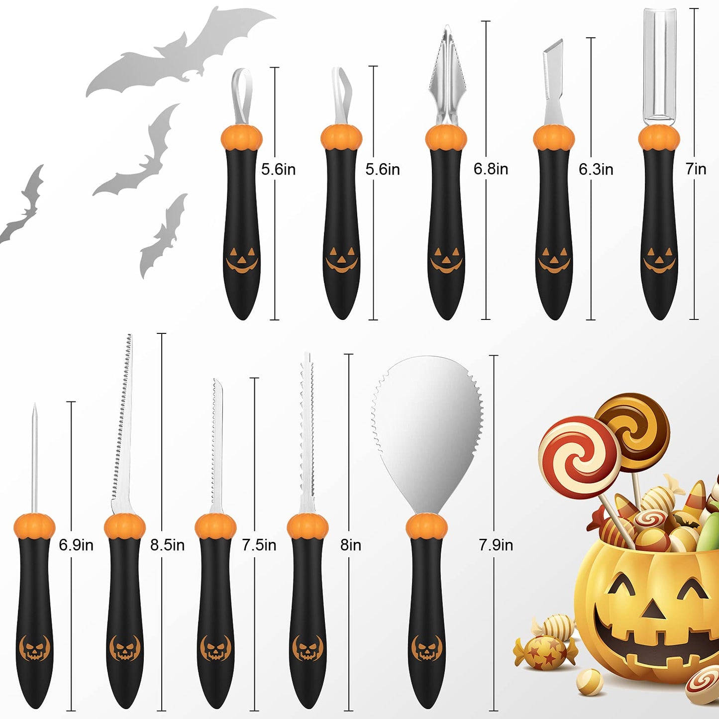Pumpkin Carving Kit Tools Halloween, CHRYZTAL Professional Heavy Duty Carving Set, Stainless Steel Double-side Sculpting Tool Carving Kit for Halloween Decoration Jack-O-Lanterns, Gift for Halloween