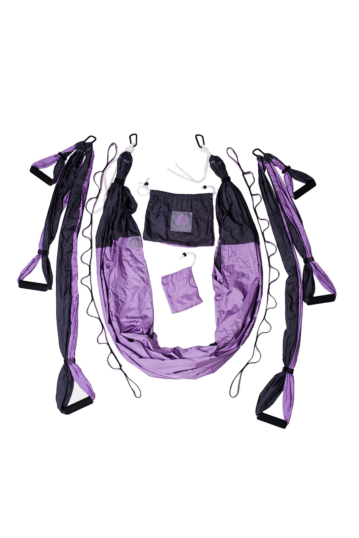 Yoga4You Aerial Yoga Swing Set - Yoga Hammock Hanging Swing - Aerial Sling Inversion Fly Kit - Acro Yoga Inversion Tool - Antigravity Toga Sling - Suspension Trapeze (Grey-Lilac)