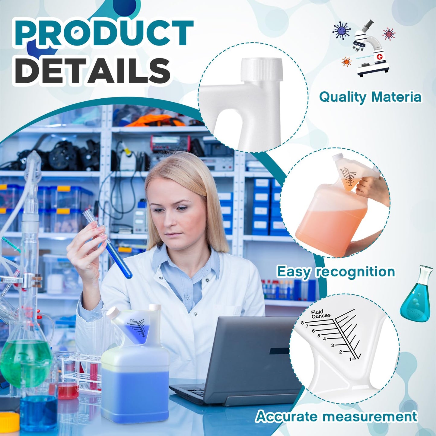 Yiyiring 8 Pcs 128oz Measure Container and Pour Measuring Containers HDPE Plastic Measuring Bottle, 8oz Measure Capacity