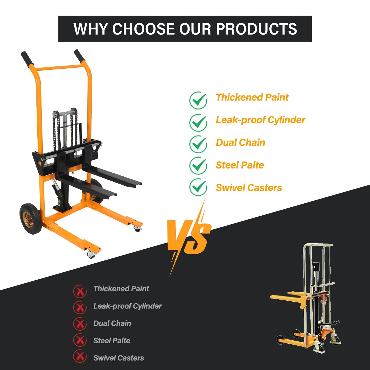 Apollo Material Lift Stacker, Hydraulic Pallet Truck Dolly 440 lbs Capacity, 35.8" Max Lift, Pallet Stacker with Swivel Casters and Steel Platform