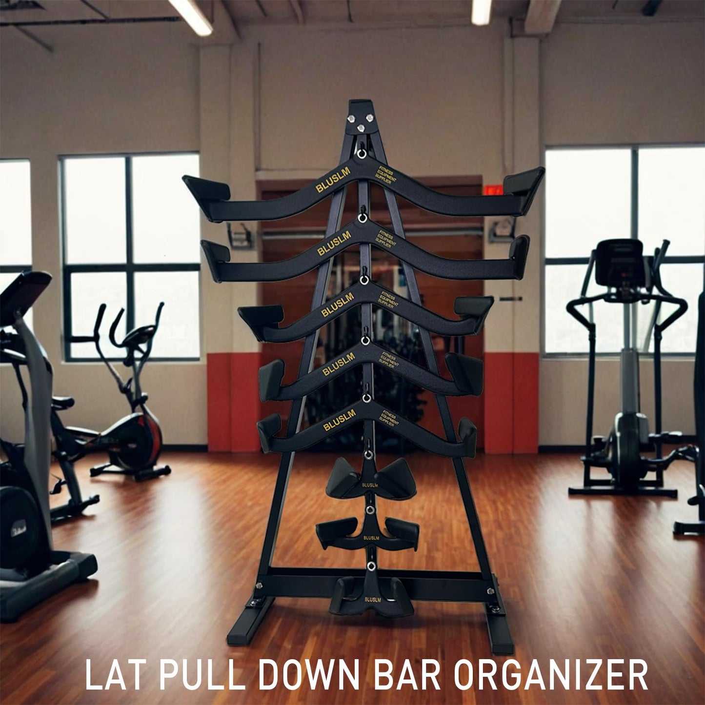 BLUSLM Gym Fitness LAT Pull Down Bar Storage Rack for Mag Grip - Heavy Duty A-Frame Stand for LAT Pulldown Attachments (BIG S-ZHIJIA)
