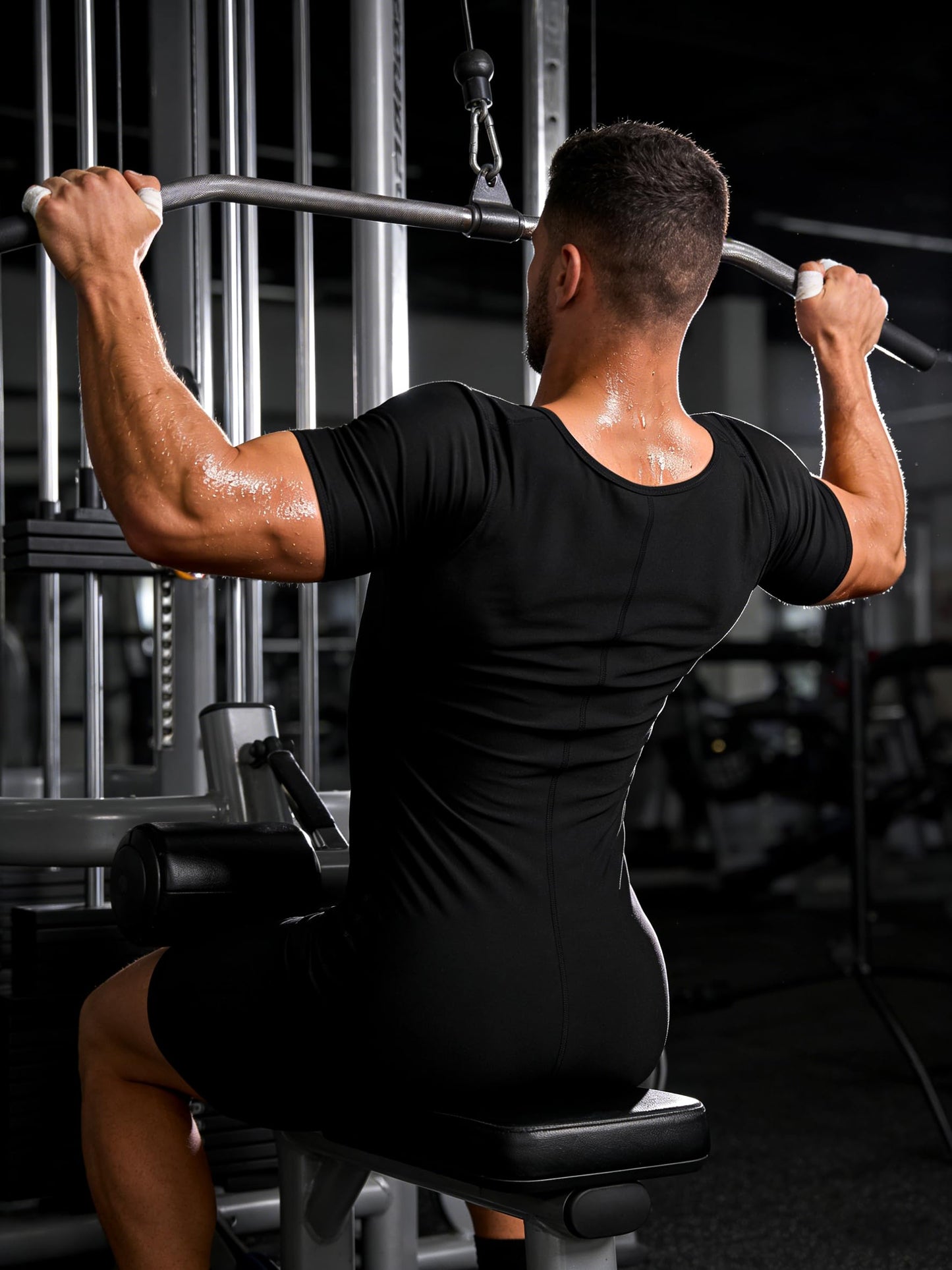 QZSH Sauna Suit for Men Sweat Jumpsuit Full Body Heat Trapping Slimming Shirt for Working out(70029-01-S)
