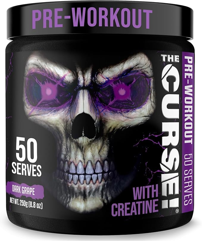 JNX SPORTS The Curse! Pre Workout Powder for Men & Women, Caffeine, Beta-Alanine, Creatine, L-Citrulline, 50 Servings, Dark Grape Flavor ??Boost Energy, Strength & Focus
