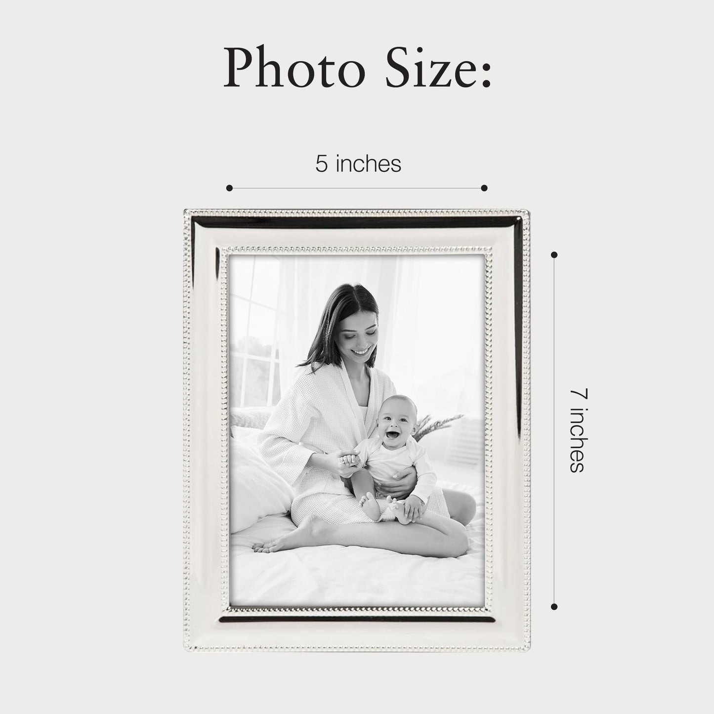 Siena Double Border Bead Silver Picture Frame, Tarnish Resistant Finish, Perfect Photo Frame for any End Table, Credenza, Shelf, or Nightstand, Silver 5x7