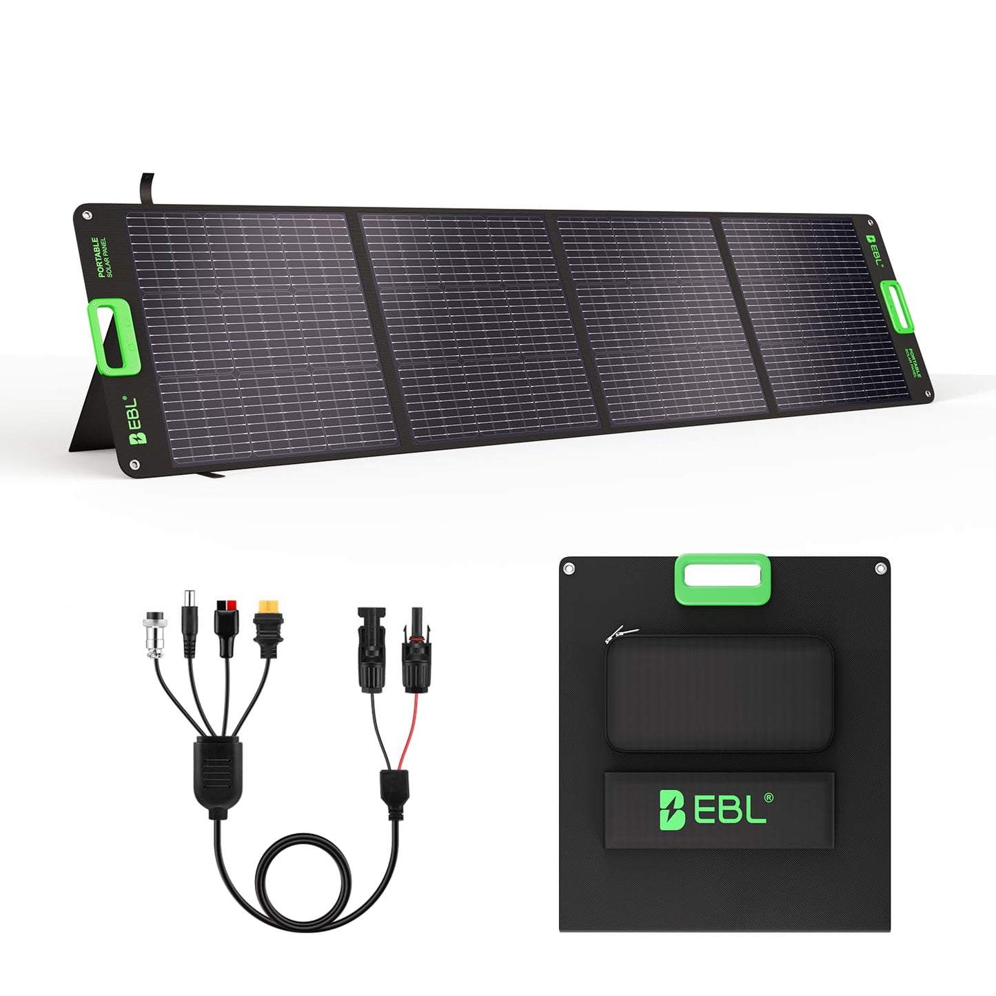 EBL 200W Portable Solar Panel for Power Station, Foldable Solar Charger w/ 4 Kickstands, IP65 Waterproof Solar Panel Kit w/DC XT60 Anderson Aviation Output for Outdoor RV Camper Blackout