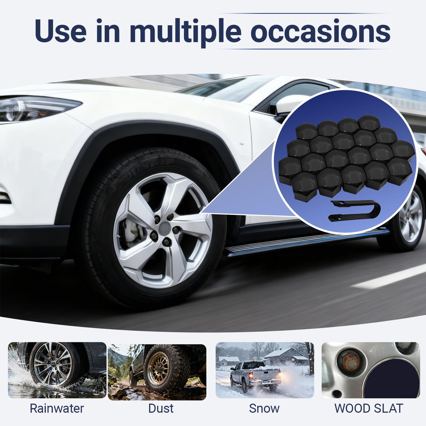 KoiLuvGo 20PCS 21mm Lug Nut Covers, Hexagonal Wheel Bolt Covers Caps, Tire Nut Rust and Dust Protection Cover with Remover Clip, Universal for Most Car Lug Nut Caps, Auto Exterior Accessories (Black)