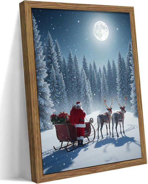 Framed Christmas Wall Decor - Santa Claus Canvas Print with Winter Scene | 16x24in