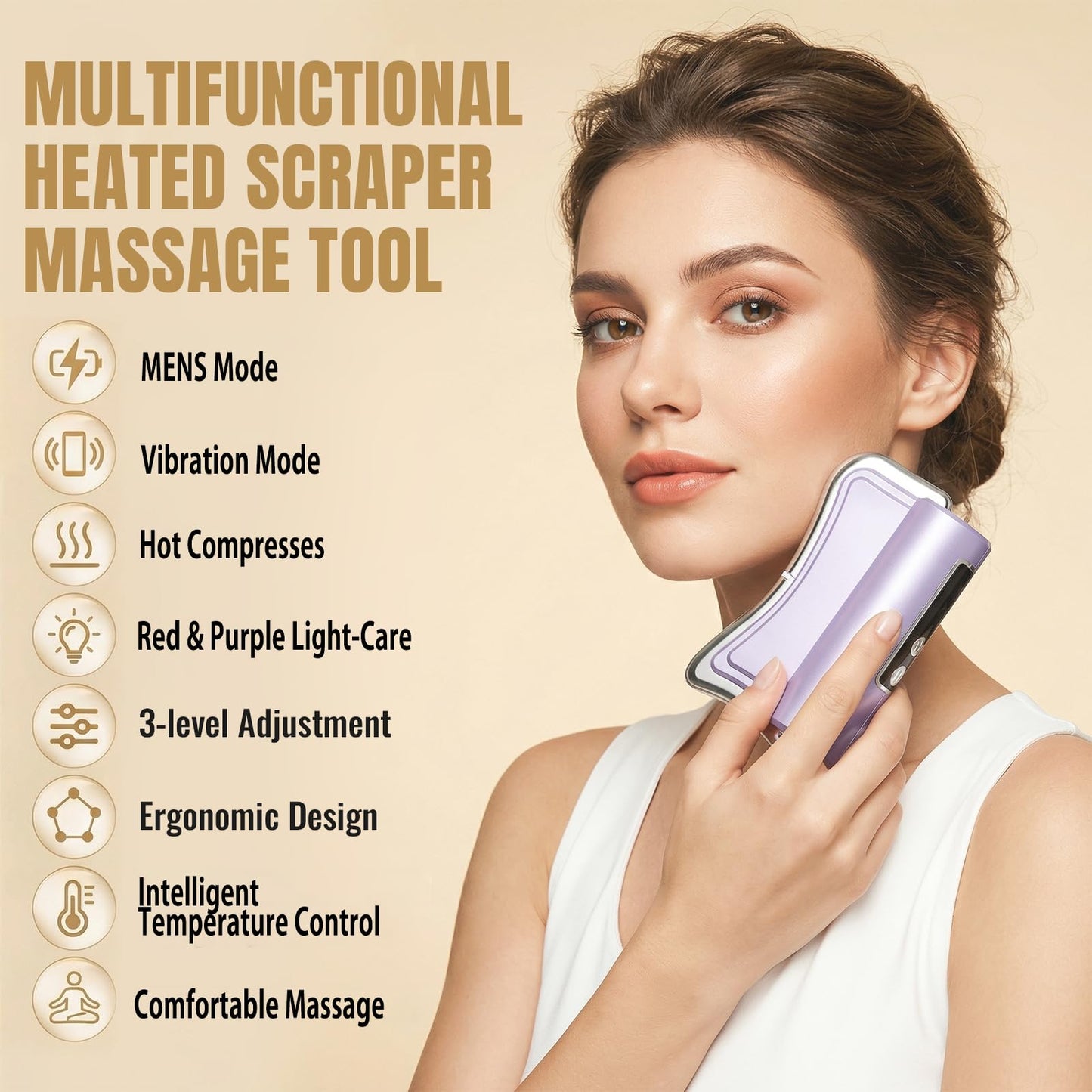 WINGROWHK 2026 New Upgrad Electric Muscle Scraper Tool for Full Body, Massage, Heated, Relaxation & Skincare, 4 Modes 3 Levels Multifunctional Gua Sha Tool Gifts for Family (Purple)