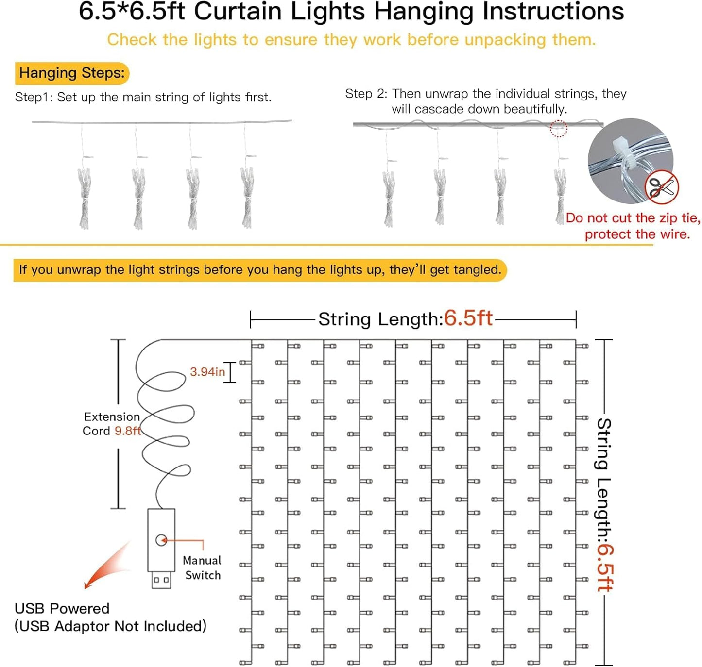 Suddus Curtain Lights - 200 LED Fairy String Lights for Indoor/Outdoor Decor | Warm White