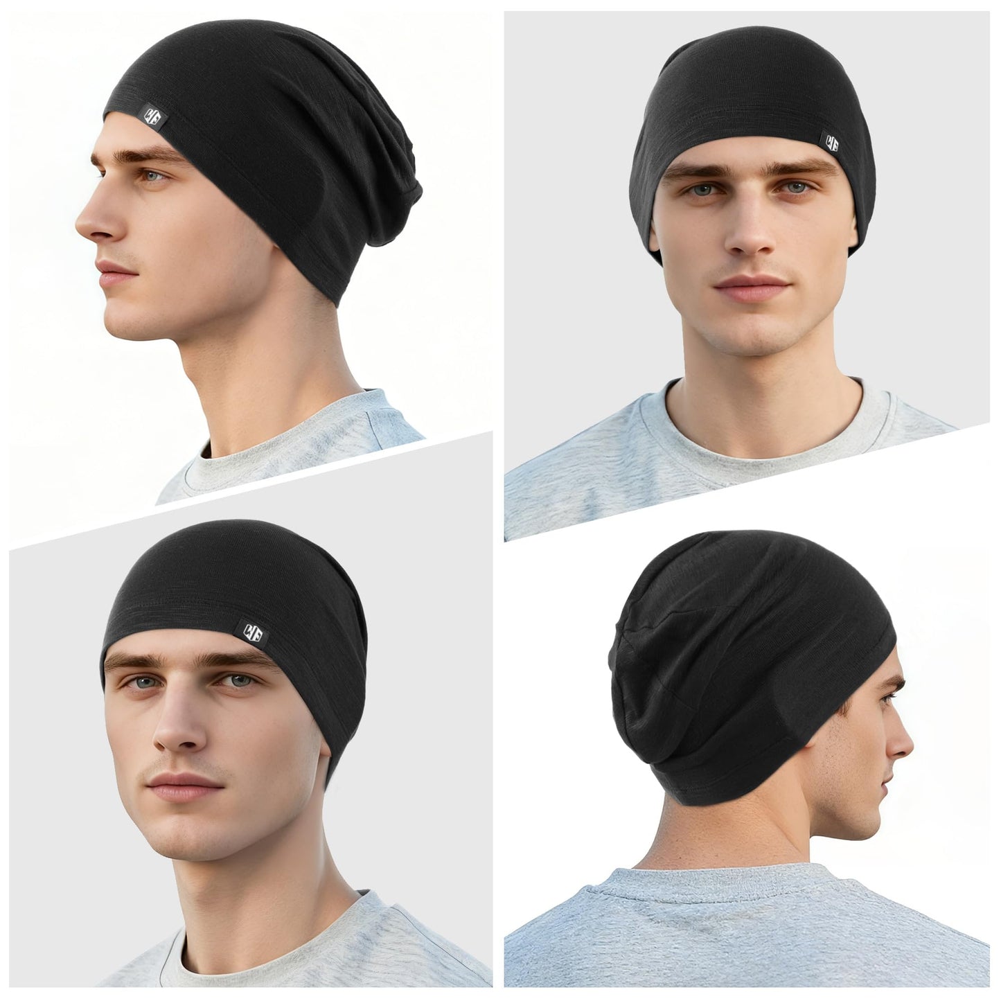 WTACTFUL 3Pack Breathable Skull Cap for Men Women, Soft Slouchy Beanie Hat Chemo Cap Night Sleeping Hat for Cycling Running Riding Hiking Casual Wear Black Gray White