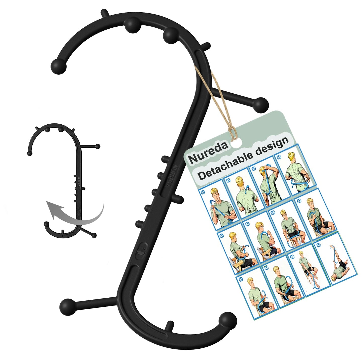 NUREDA Detachable Trigger Point Massage Cane, One-Click Disassembly Massage Hook for Back, Neck & Shoulder Pain Relief, Pressure Point Massage Tool for Muscle Recovery (S Hook)