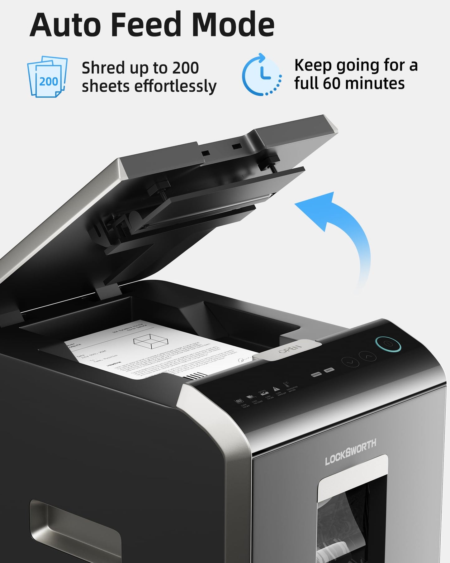 Locksworth 200-Sheet Micro Cut Shredder for Home Office, 8.5 Gallons Bin P-5 High Security Shredders for Paper, CD, Credit Card, Staple, Clip, Heavy Duty Commercial Paper Shredder with Casters