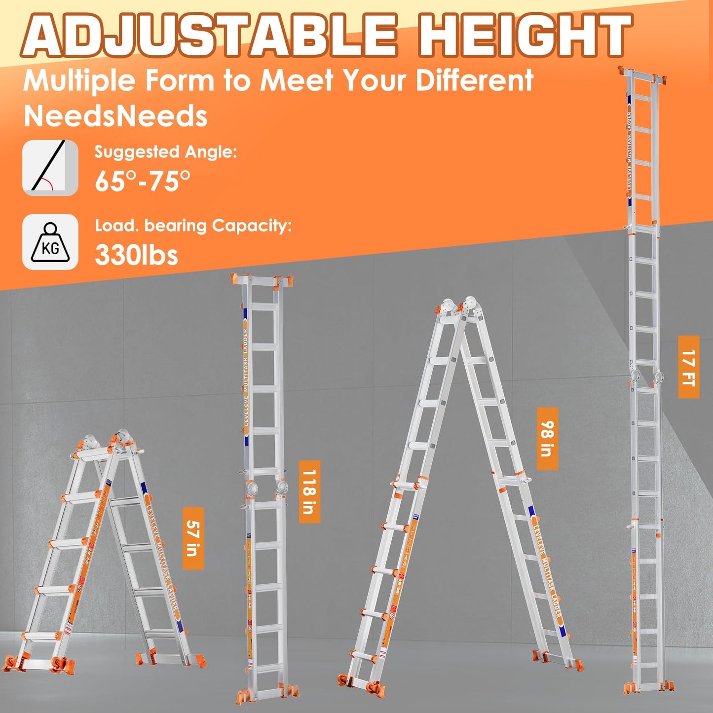 LEVELEVE Telescoping A Frame Ladder, 22FT Multi Position Ladder with Stabilizer Bar & Wheels,330 lbs Security Load for Stairs Home Indoor Outdoor Roof